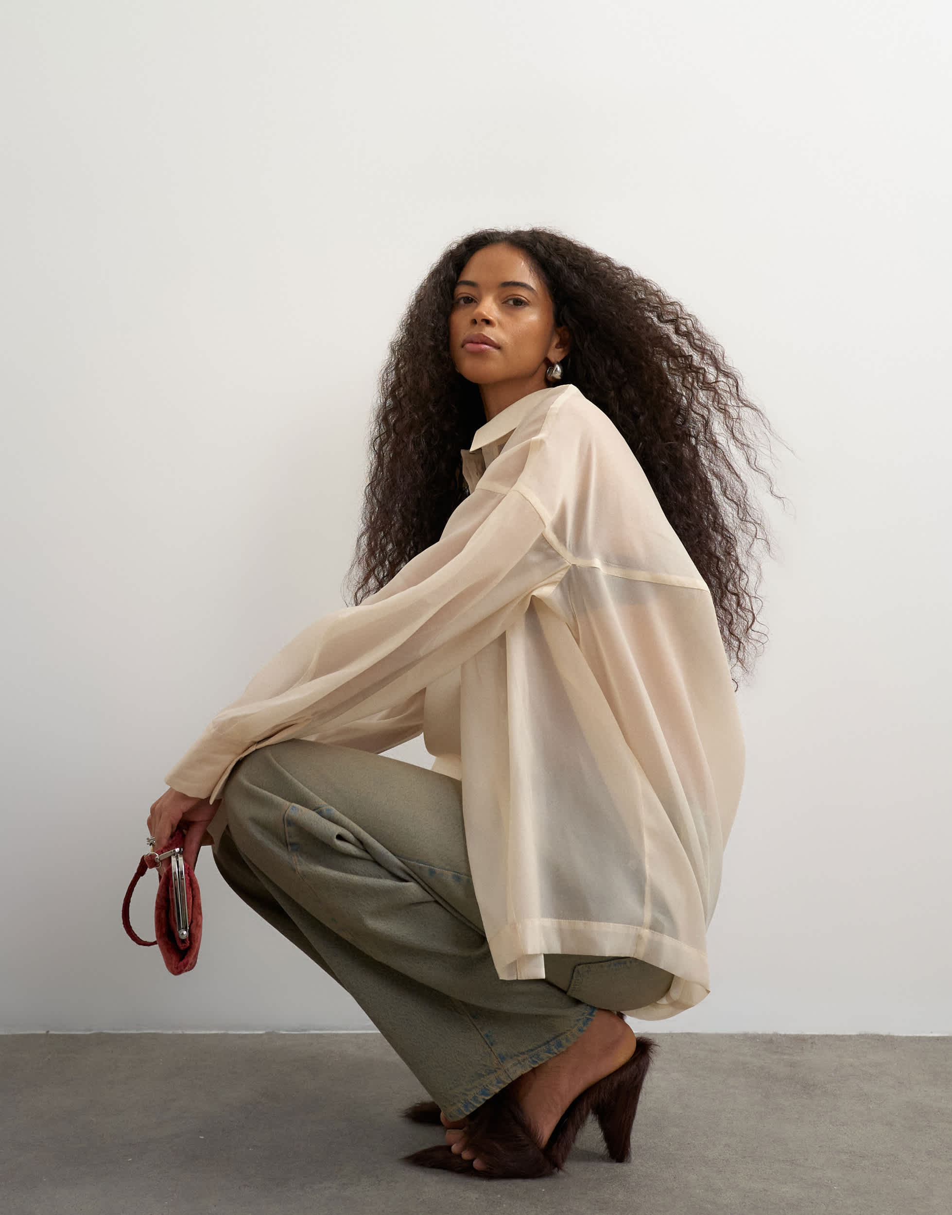 Topshop organza shirt in oyster