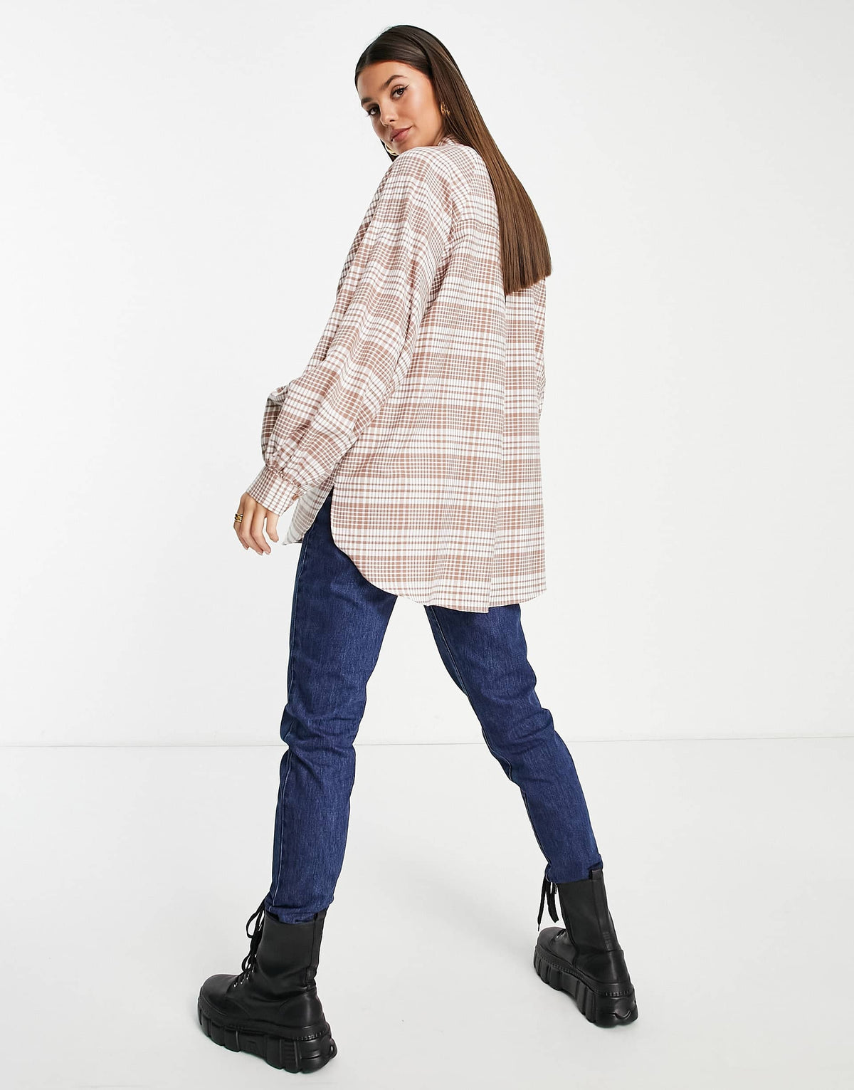 Topshop tall check raglan sleeve shirt in multi