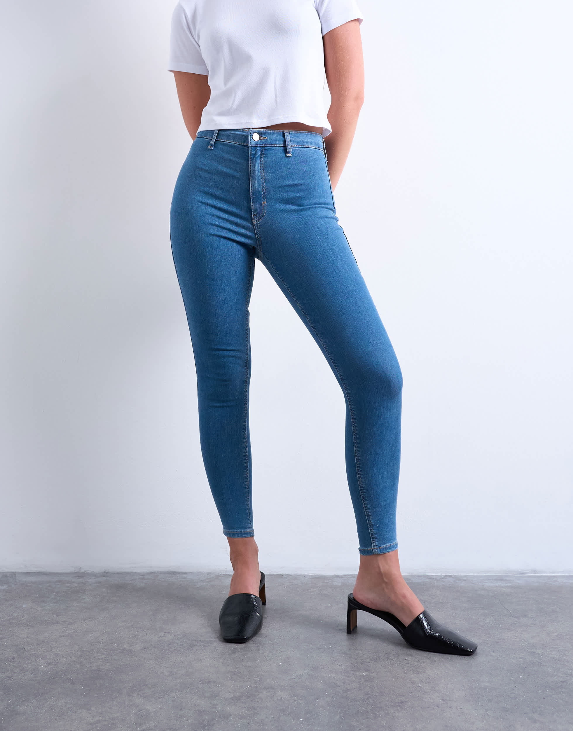 Topshop Hourglass Joni high rise super skinny jean in mid blue