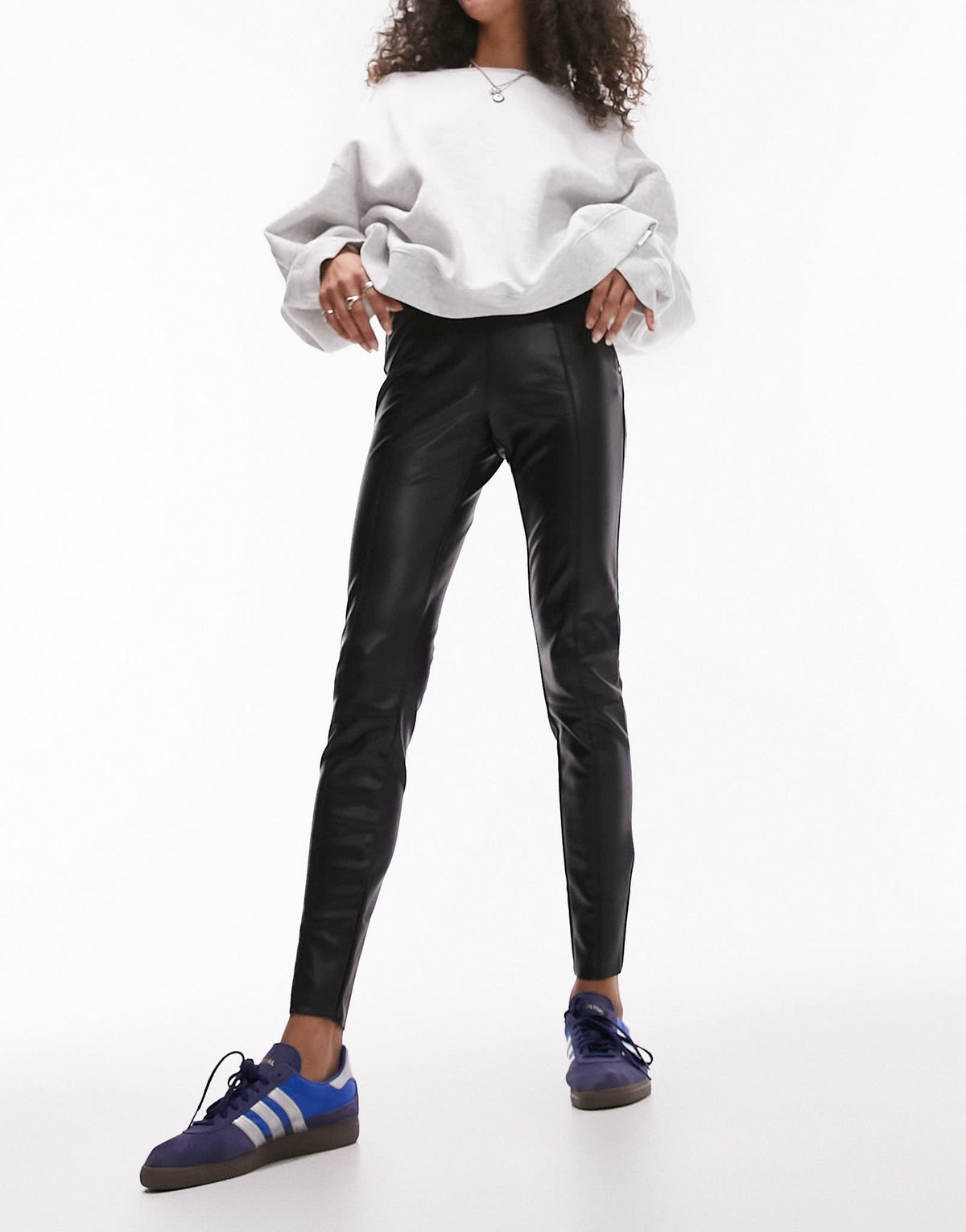 Topshop faux leather skinny fit trouser in black
