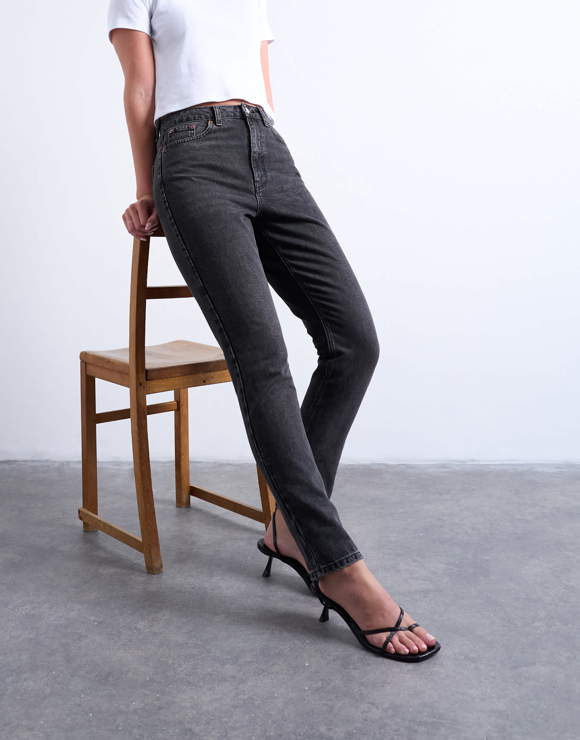 Topshop Hourglass Original high rise mom jean in washed black 