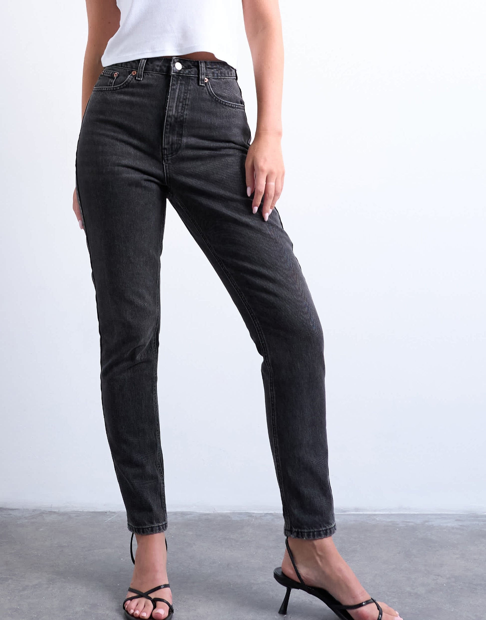 Topshop Hourglass Original high rise mom jean in washed black 