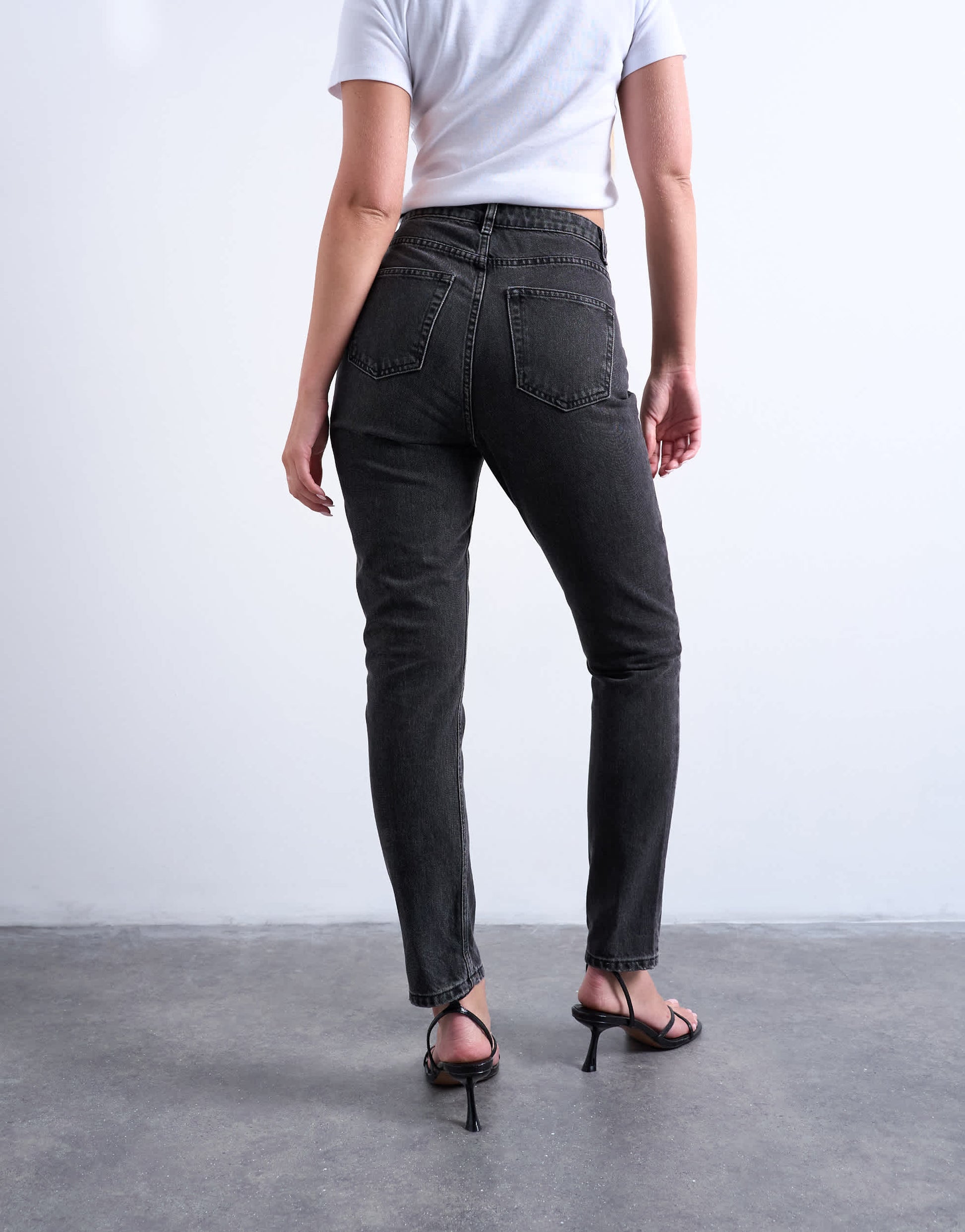 Topshop Hourglass Original high rise mom jean in washed black 