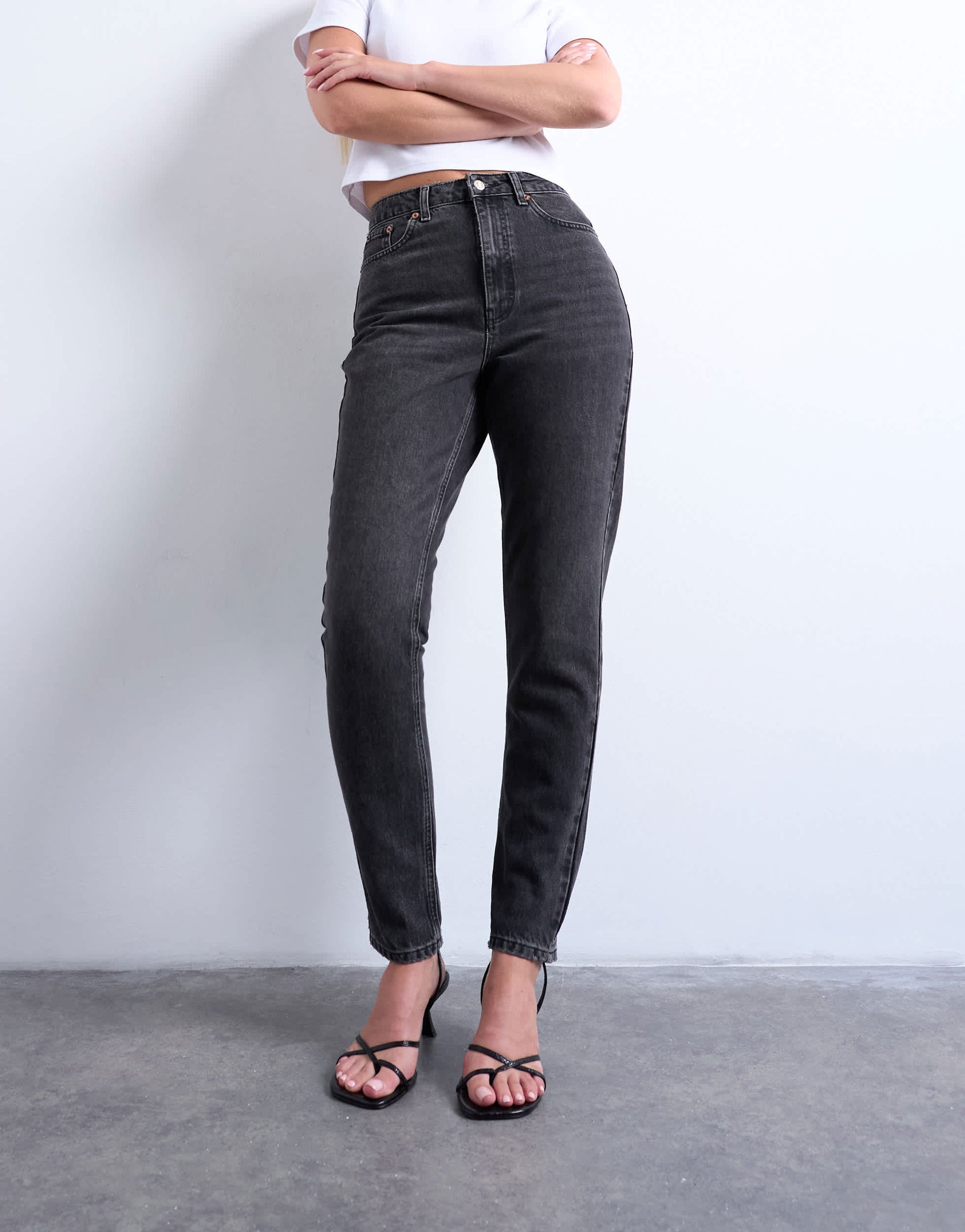 Topshop Hourglass Original high rise mom jean in washed black 