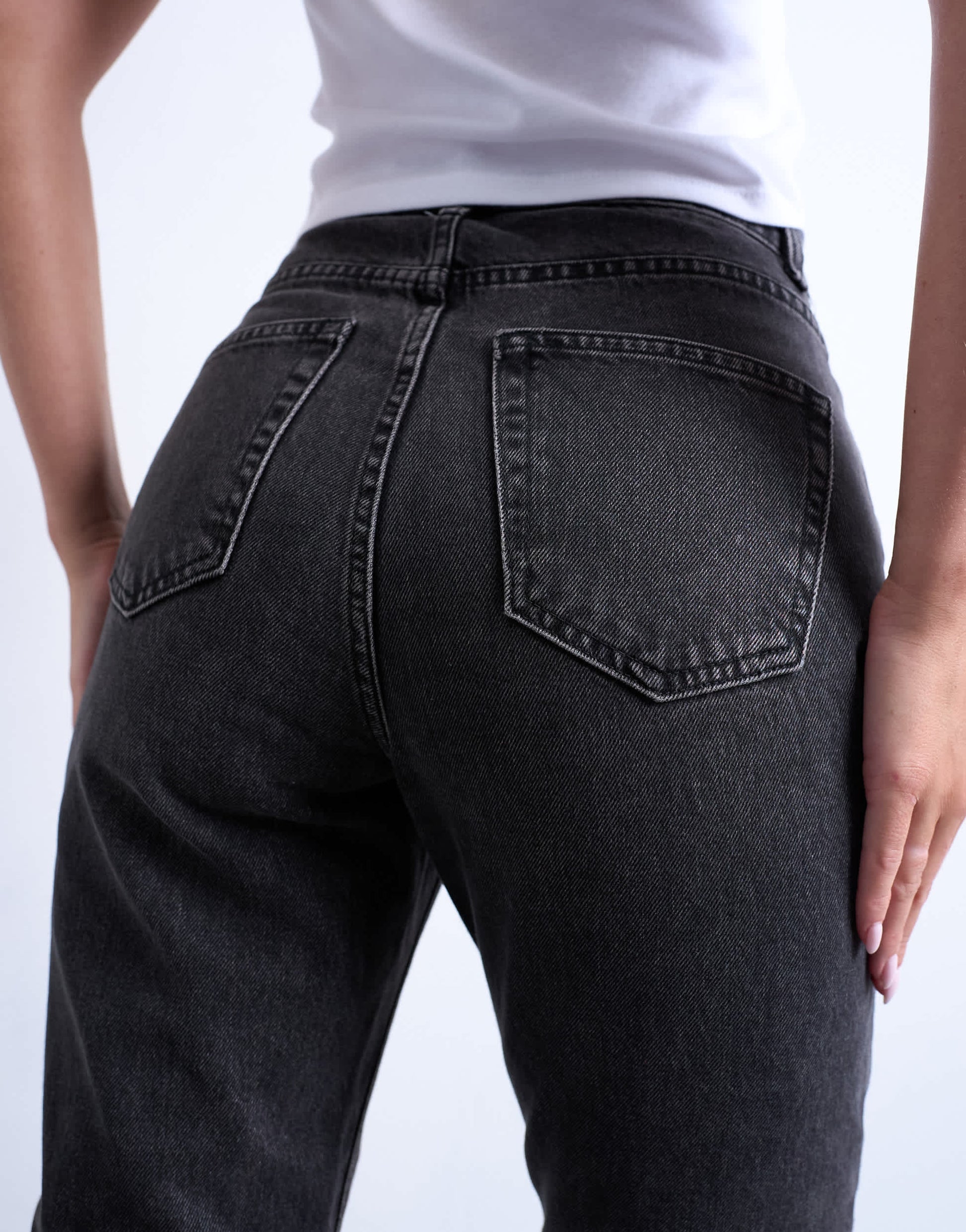 Topshop Hourglass Original high rise mom jean in washed black 