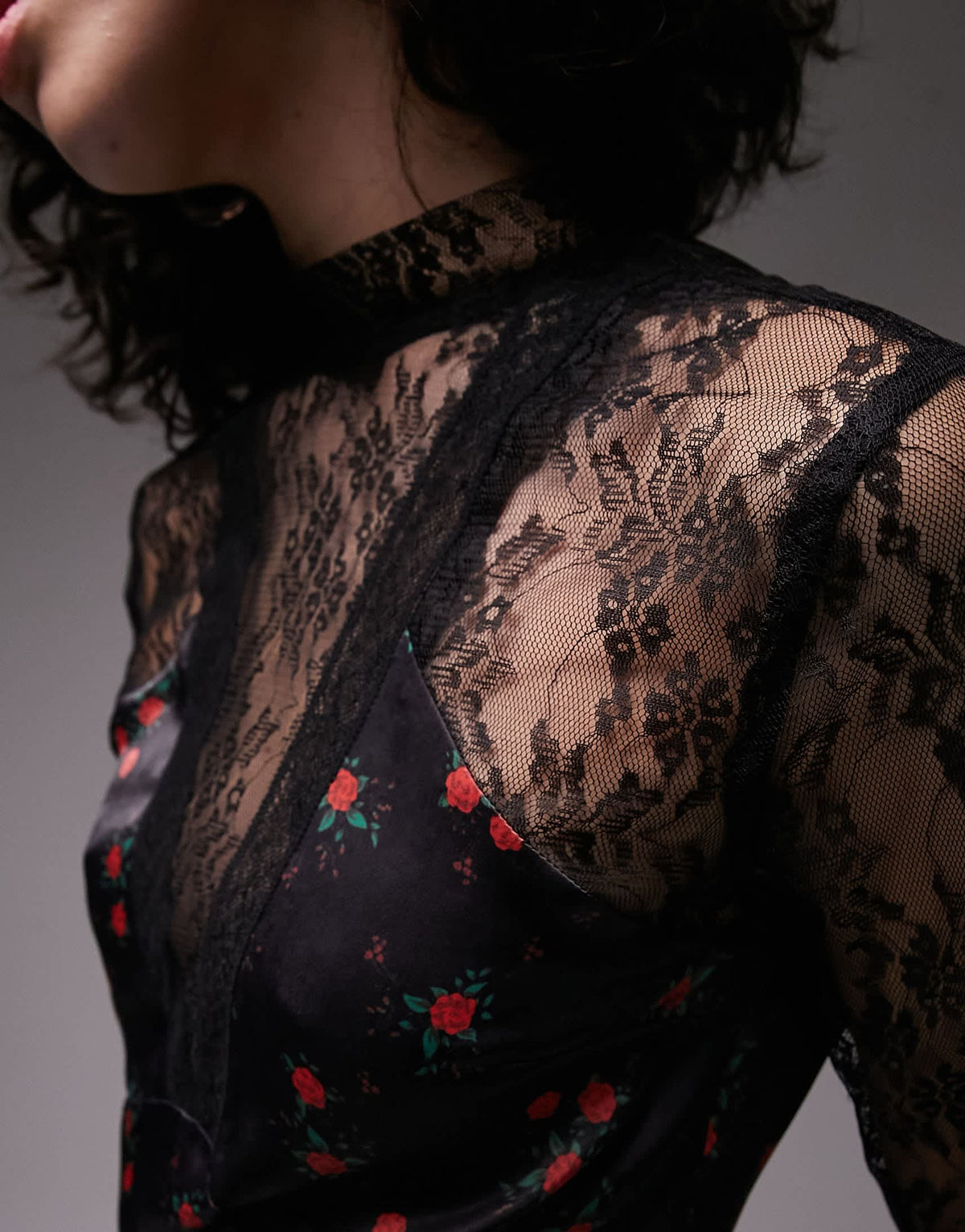 Topshop Tall lace and print mix mini dress in multi