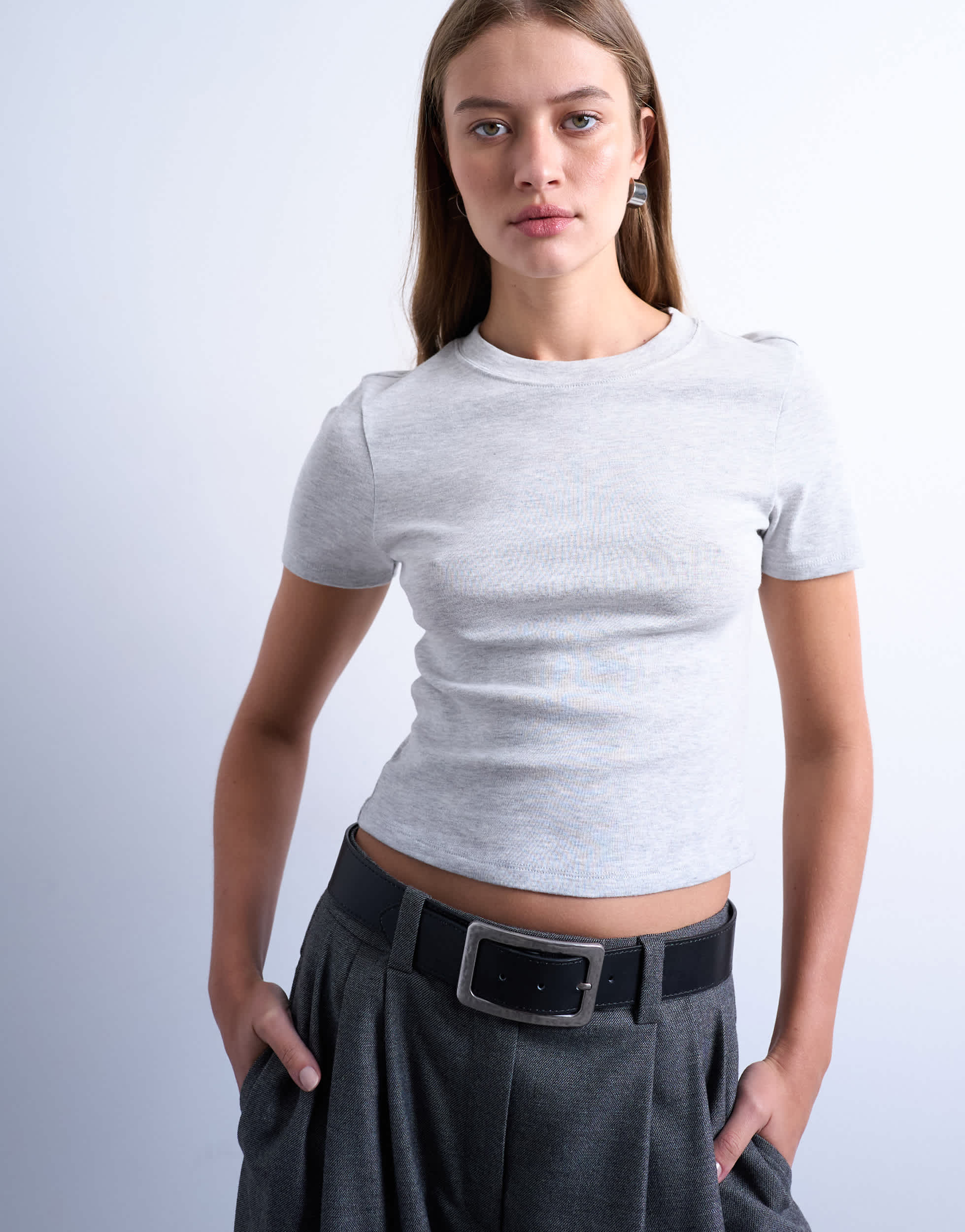 T-shirt court Topshop pour tous les jours, gris chiné