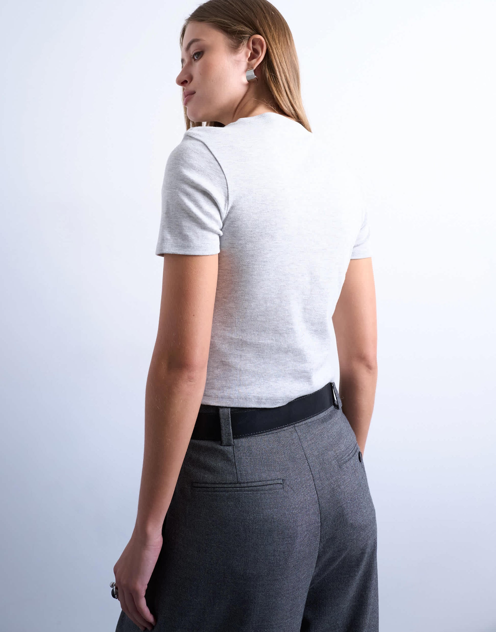 Topshop shrunken everyday tee in grey marl 