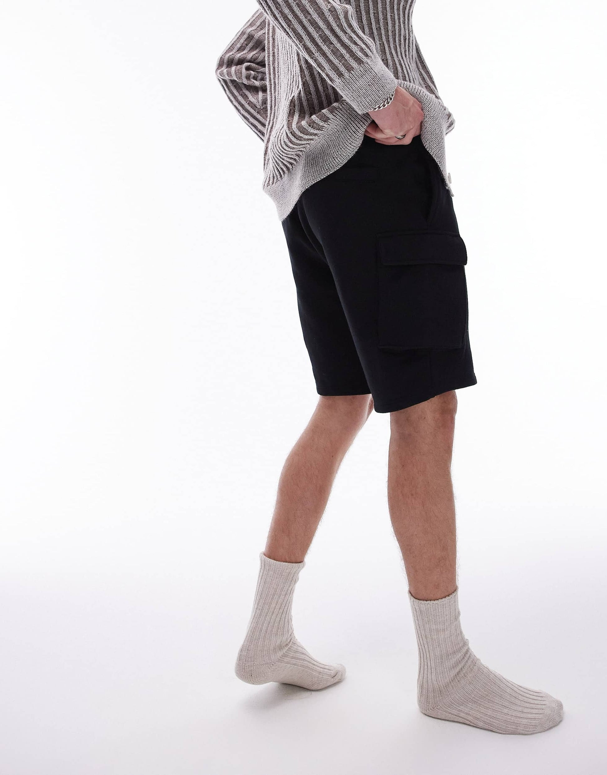 Topman jersey cargo short in black