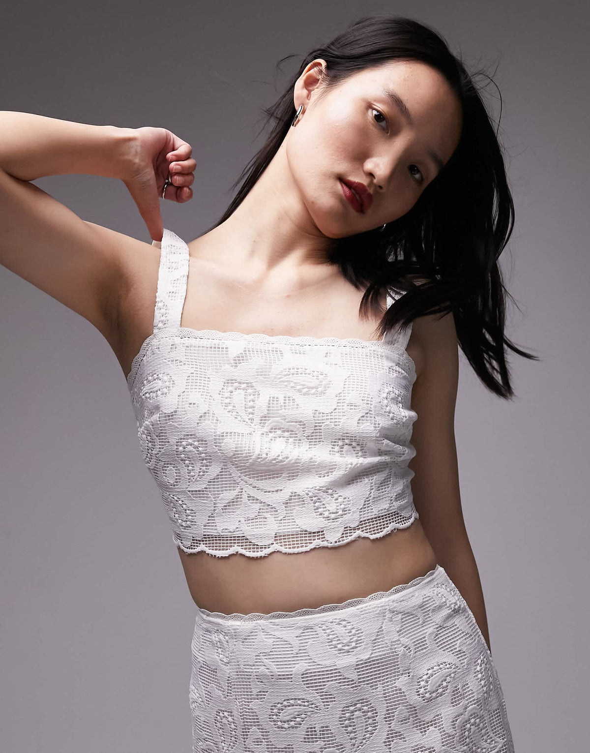 Topshop co-ord lace detail cropped top in ivory 