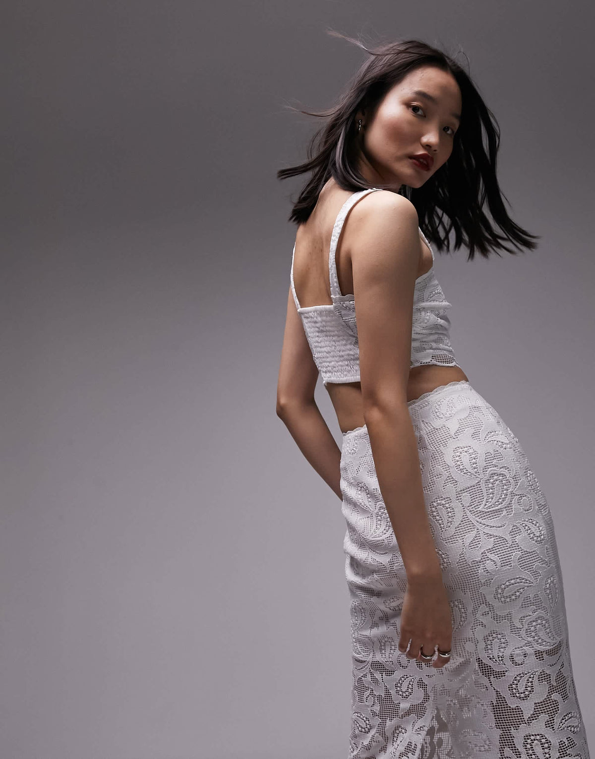 Topshop co-ord lace detail cropped top in ivory 