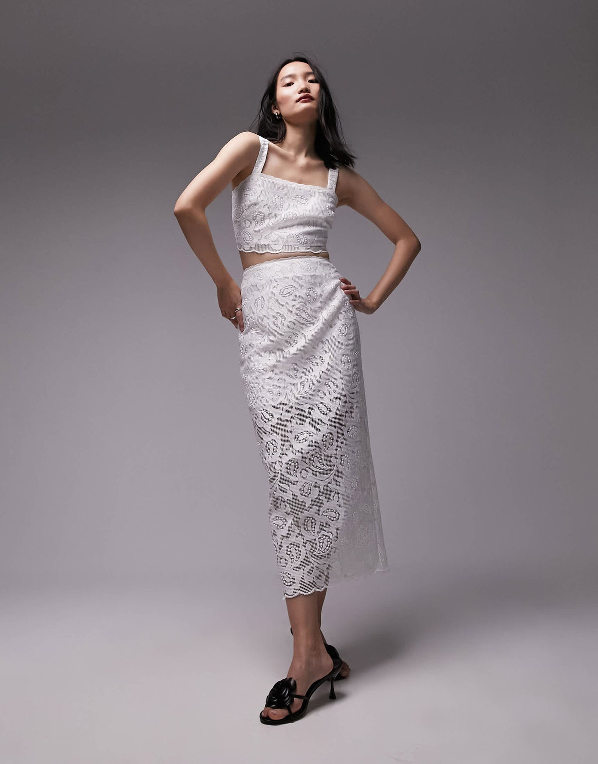 Topshop co-ord lace detail cropped top in ivory 