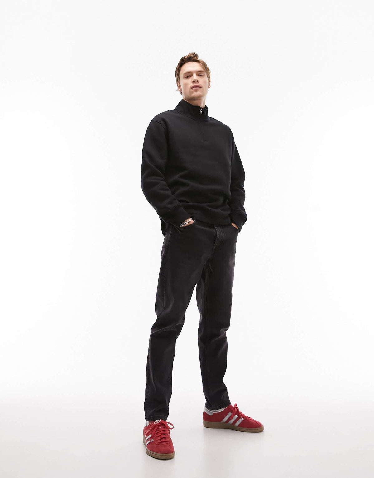 Topman 1/4 zip sweatshirt in black