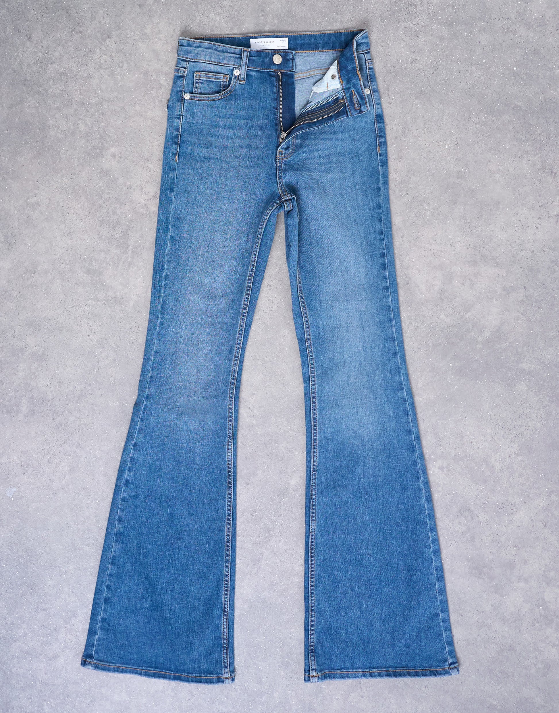 Topshop Jamie flare high rise jean in vintage blue
