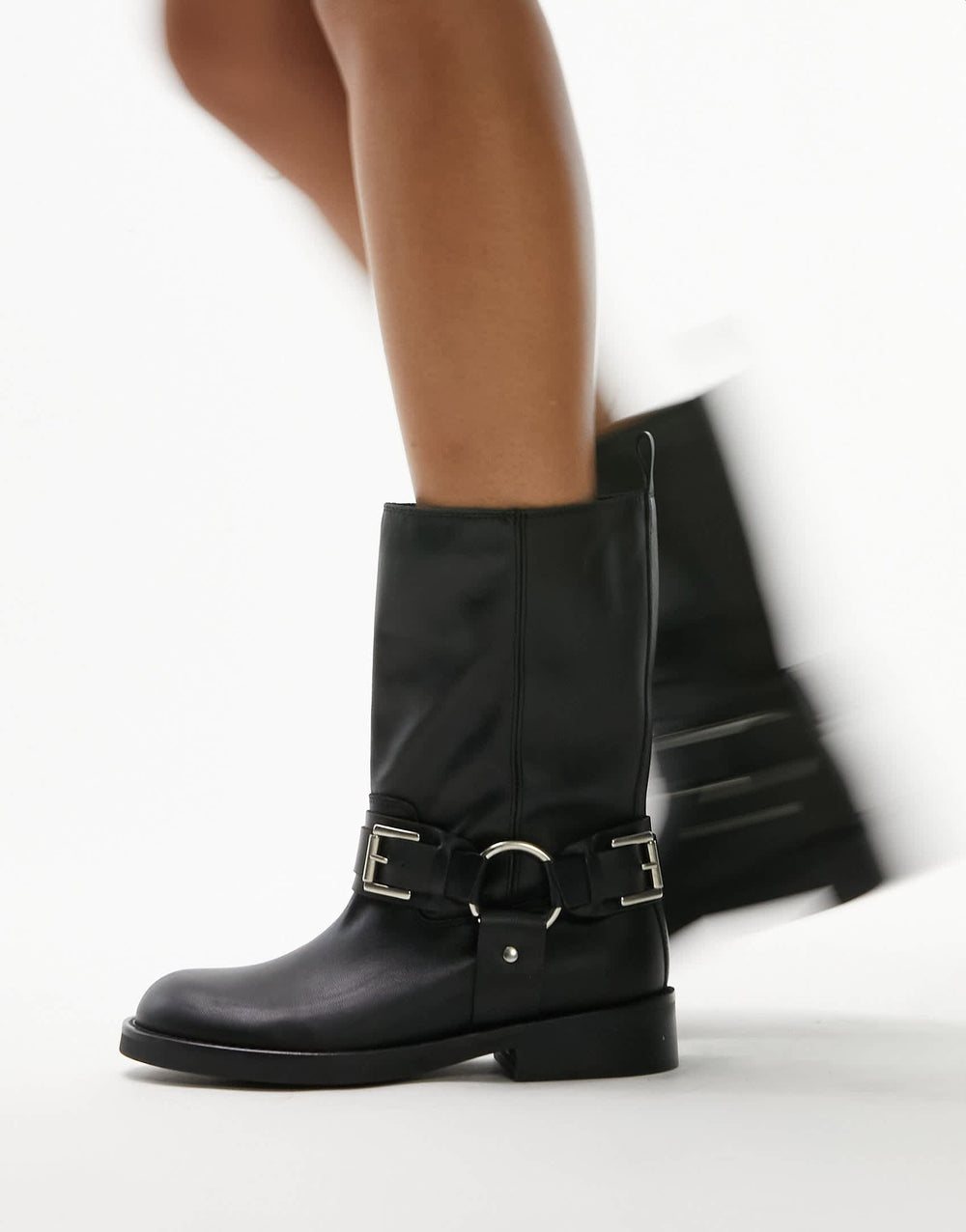 Bottines motardes en cuir premium Lea Topshop noir