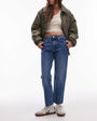 Topshop mid rise straight cropped jean with raw hems in mid blue  