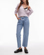 Topshop mid rise straight cropped jean with raw hems in bleach