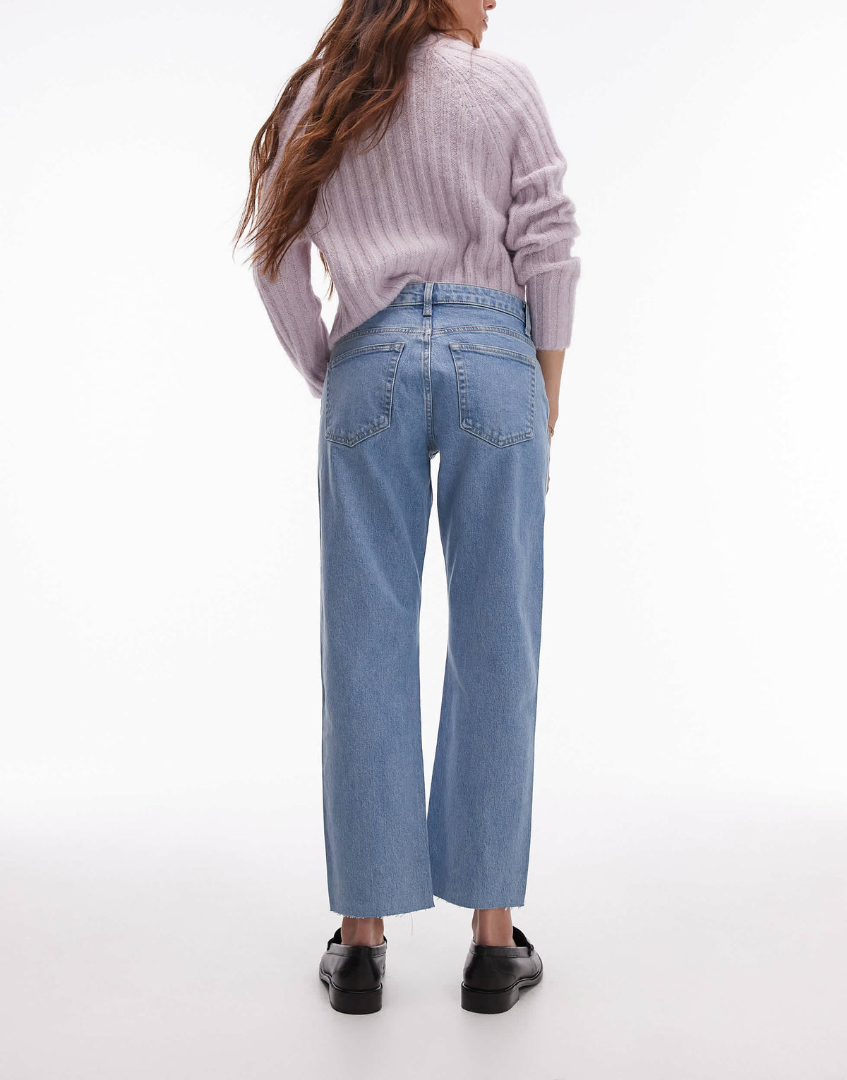 Topshop mid rise straight cropped jean with raw hems in bleach