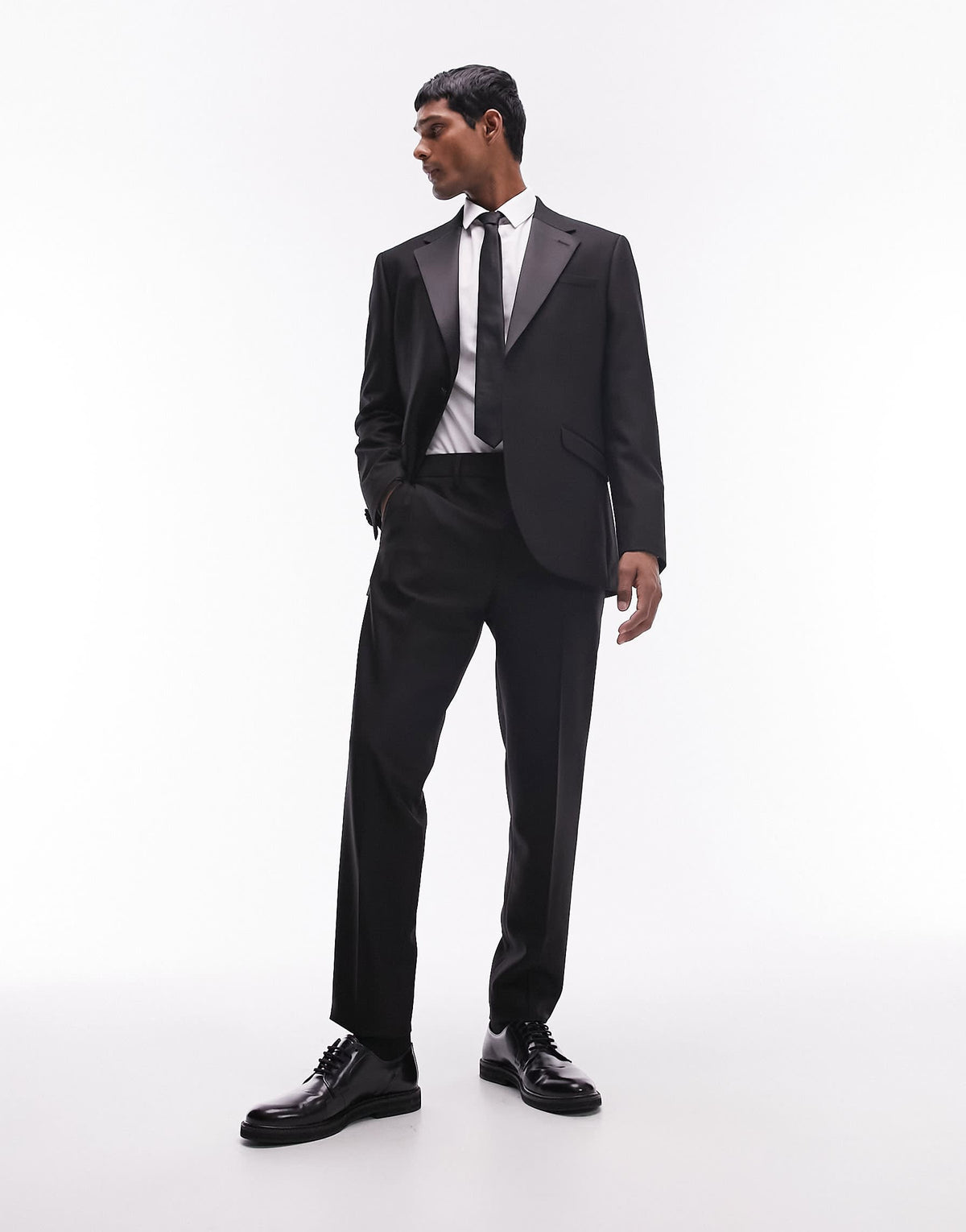Topman slim tux suit trousers with tonal sateen side stripe in black