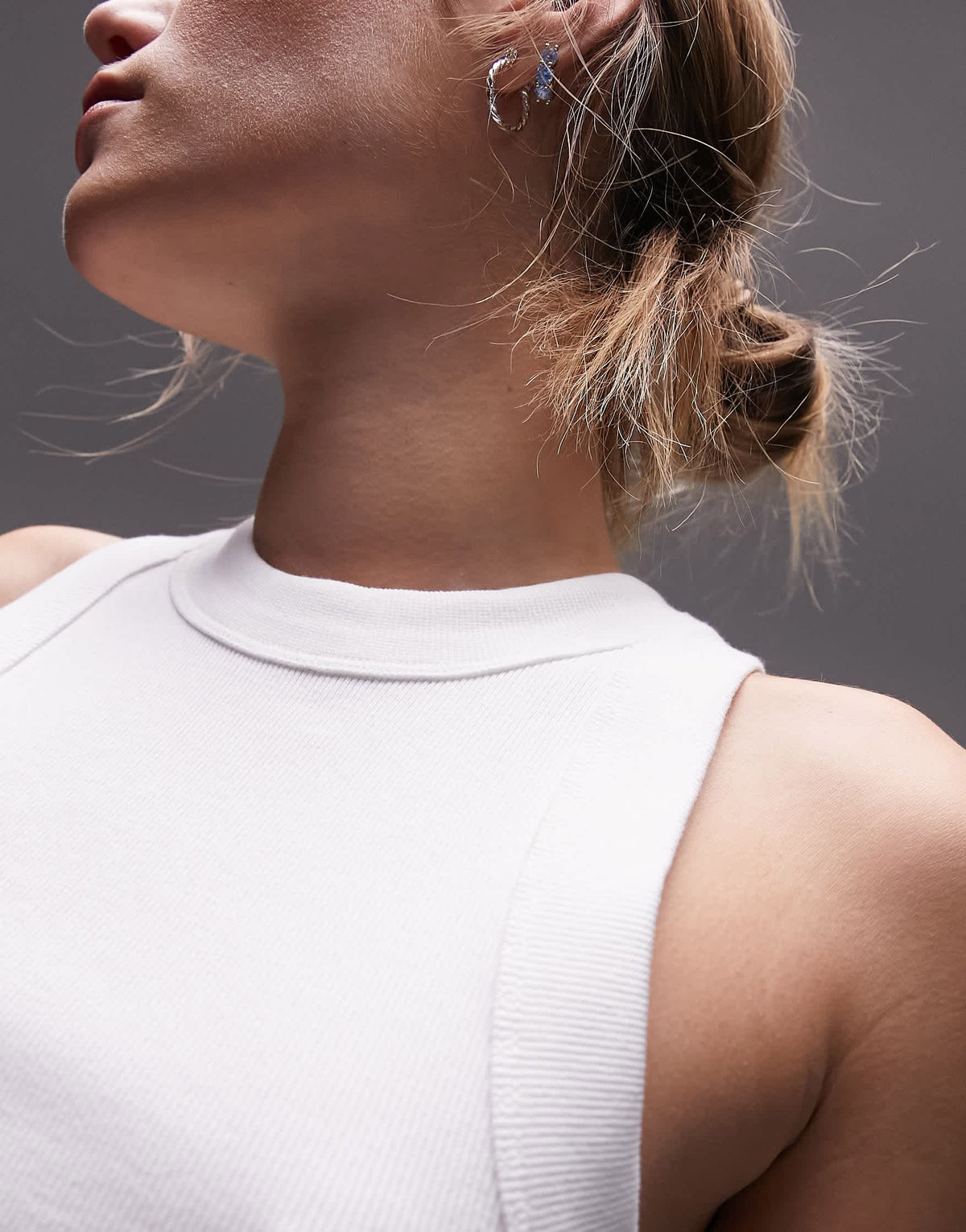Topshop rib racer vest in white