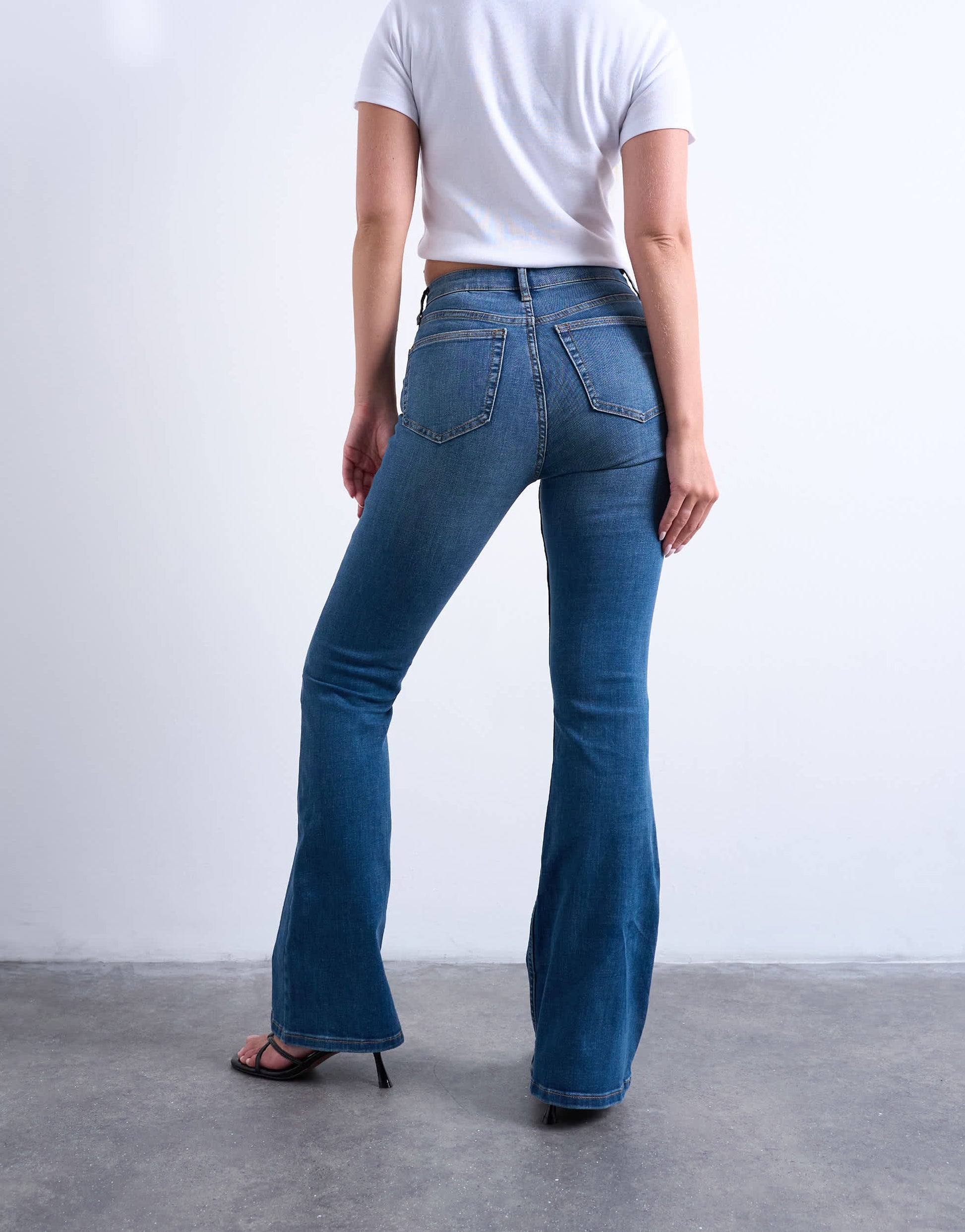 Topshop Hourglass Jamie Flare high rise jeans in vintage blue