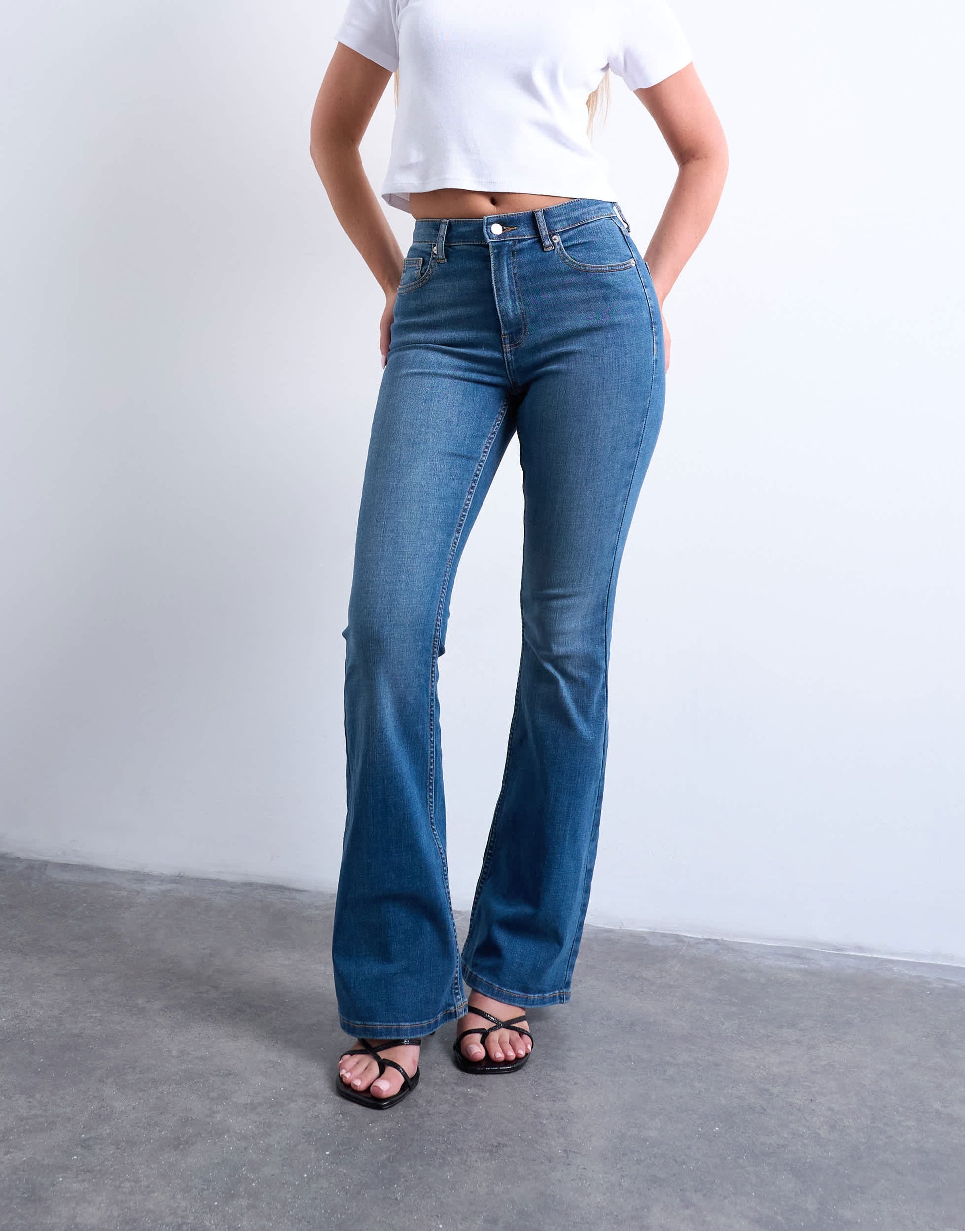 Topshop Hourglass Jamie Flare high rise jeans in vintage blue