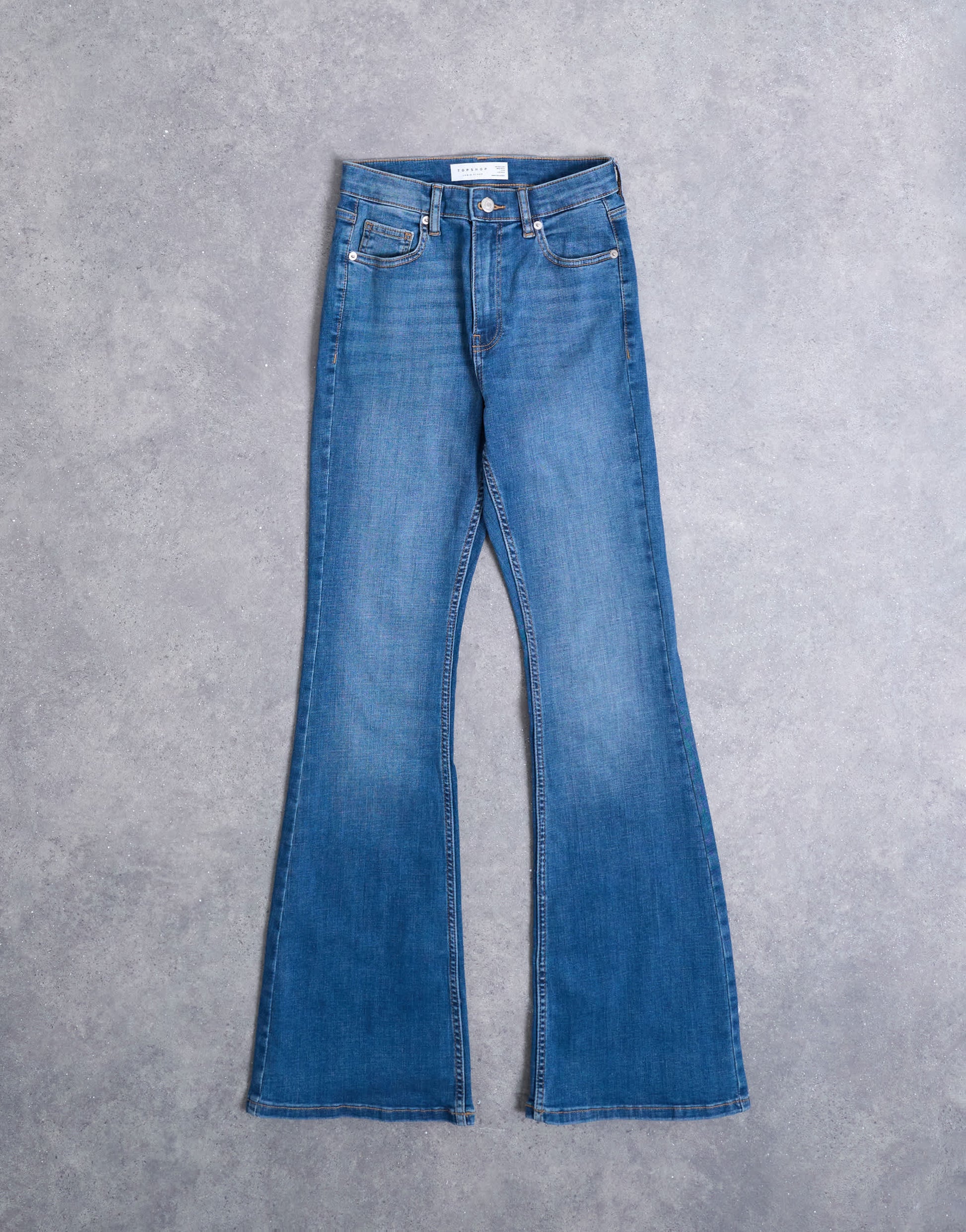 Topshop Hourglass Jamie Flare high rise jeans in vintage blue