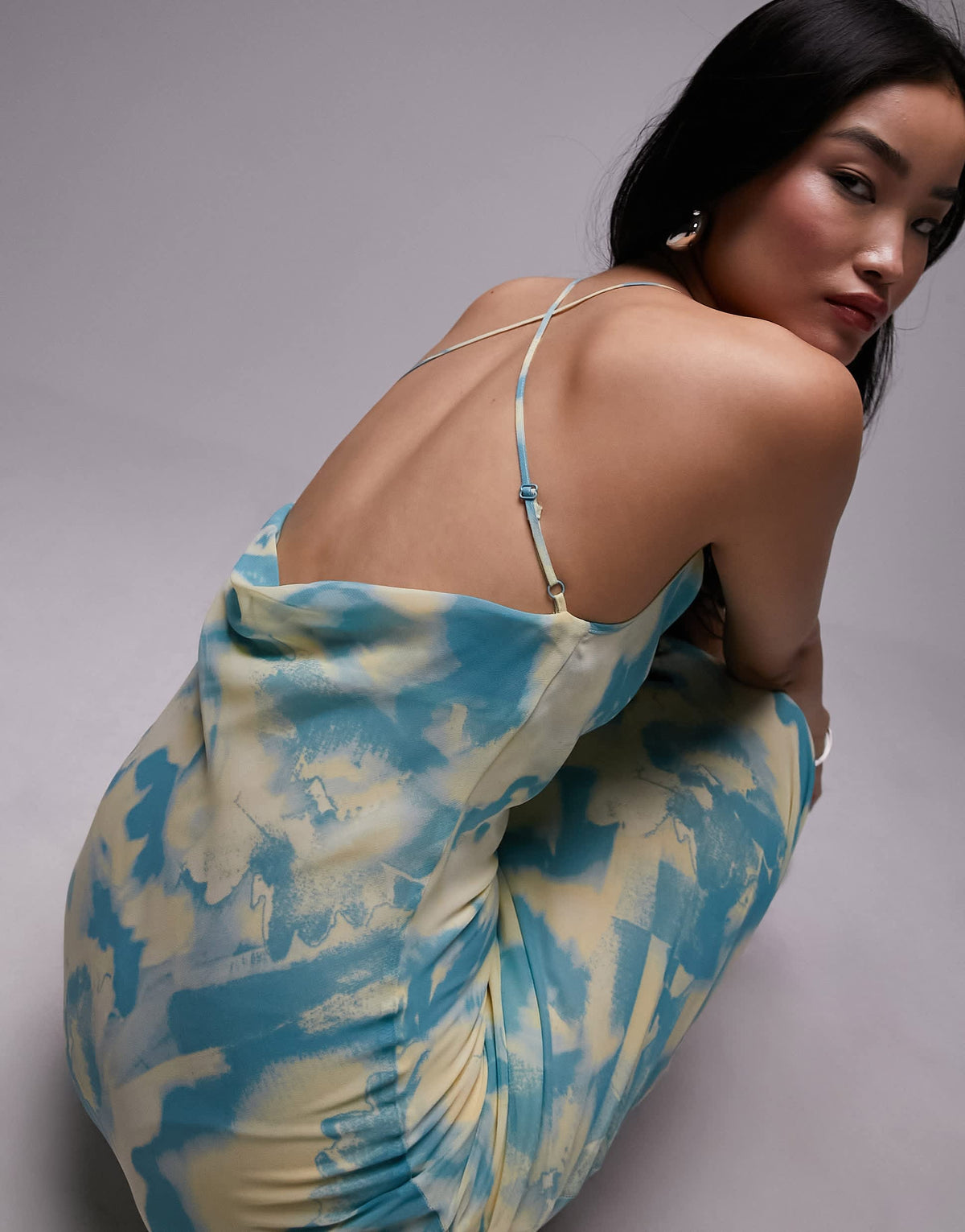 Topshop cami georgette slip midi dress in green print