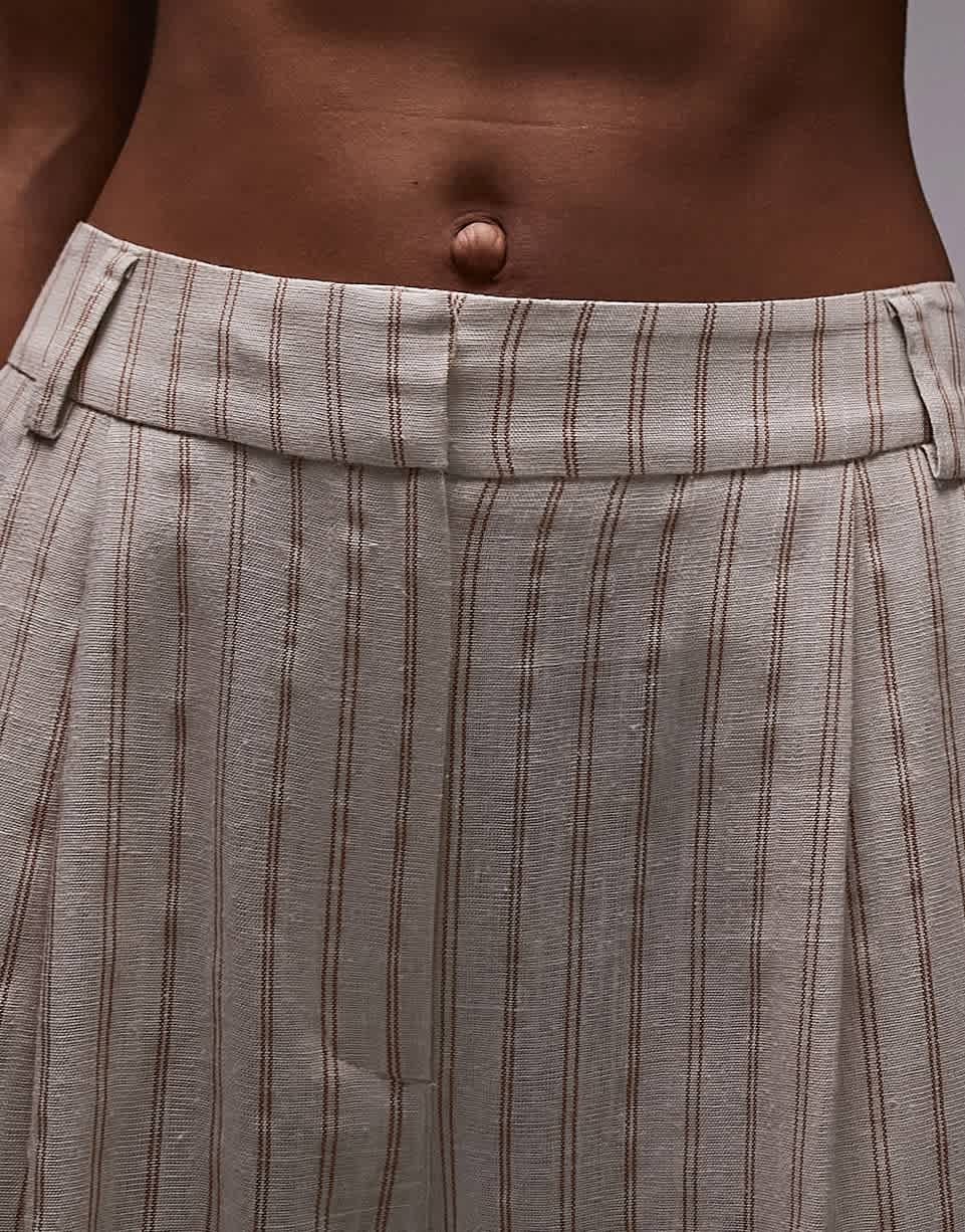 Topshop stripe linen trouser in ecru