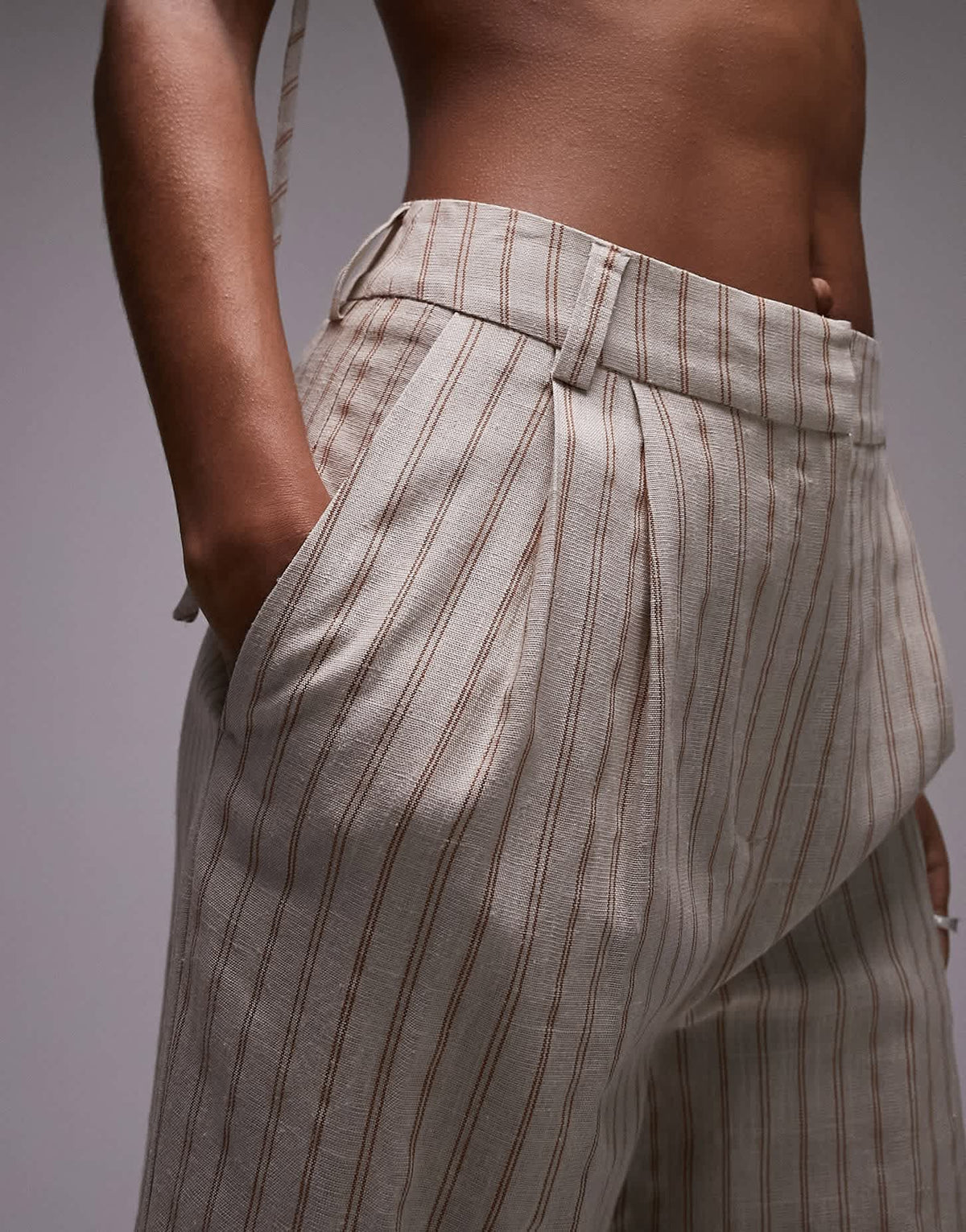 Topshop stripe linen trouser in ecru