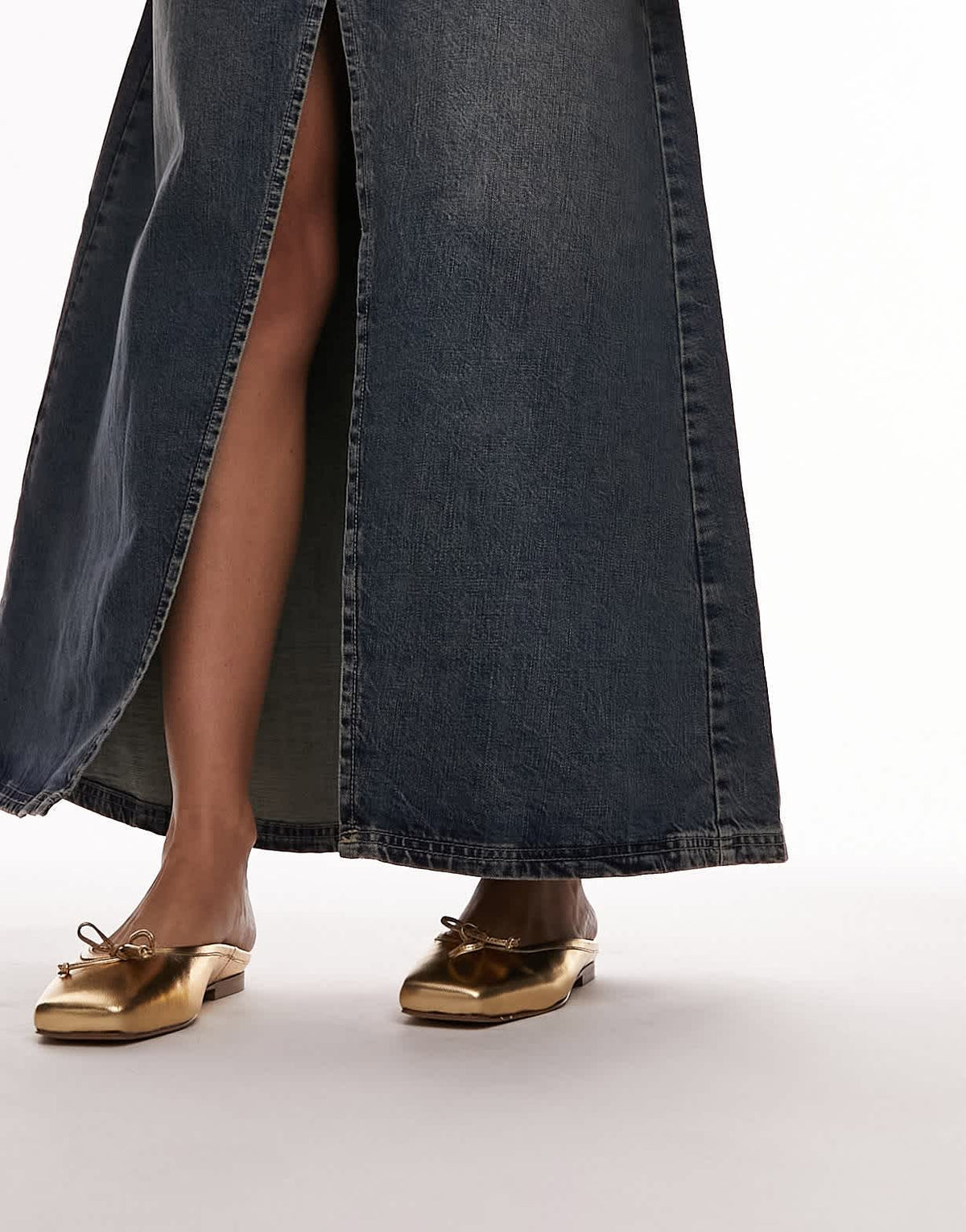 Topshop Bali leather square toe ballet mules in gold