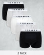 Topman 5 pack trunks in black, grey marl and white with white waistbands