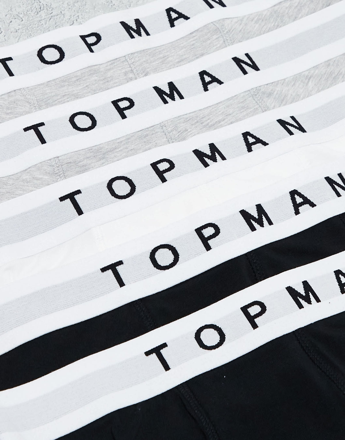 Topman 5 pack trunks in black, grey marl and white with white waistbands