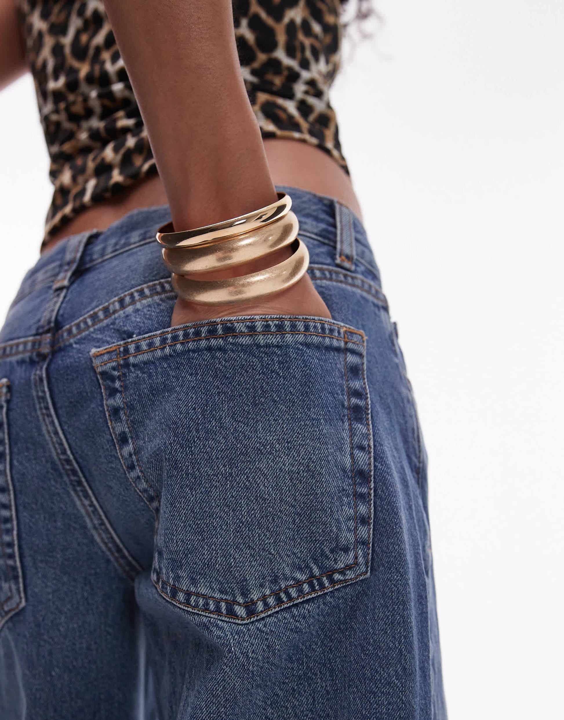 Topshop low rise straight leg jean in mid blue