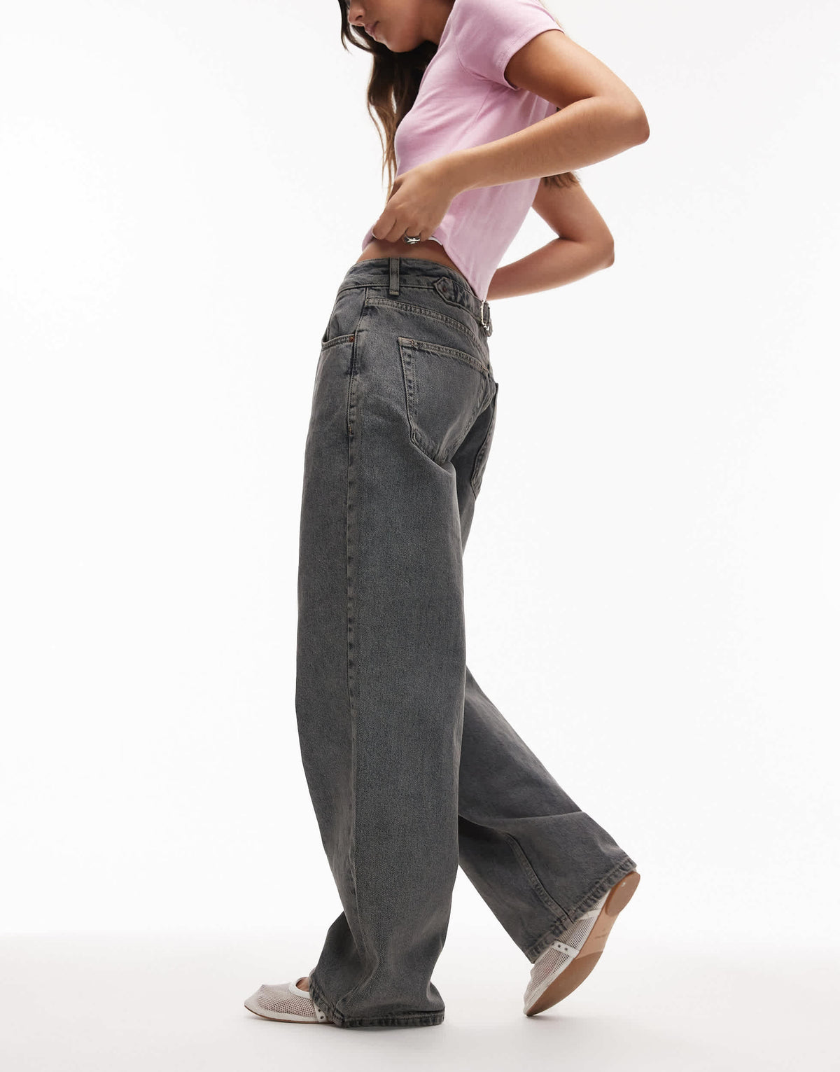 Topshop Hourglass Cinch relaxed jean in blue grey 