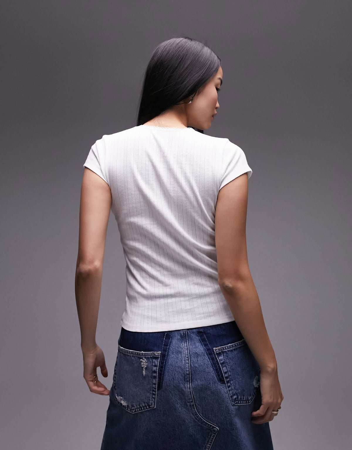 Topshop lace pointelle tee in white