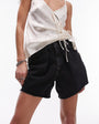 Topshop denim pleat short in washed black