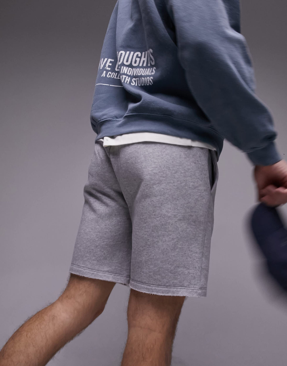 Topman classic fit jersey short with raw hem in grey marl