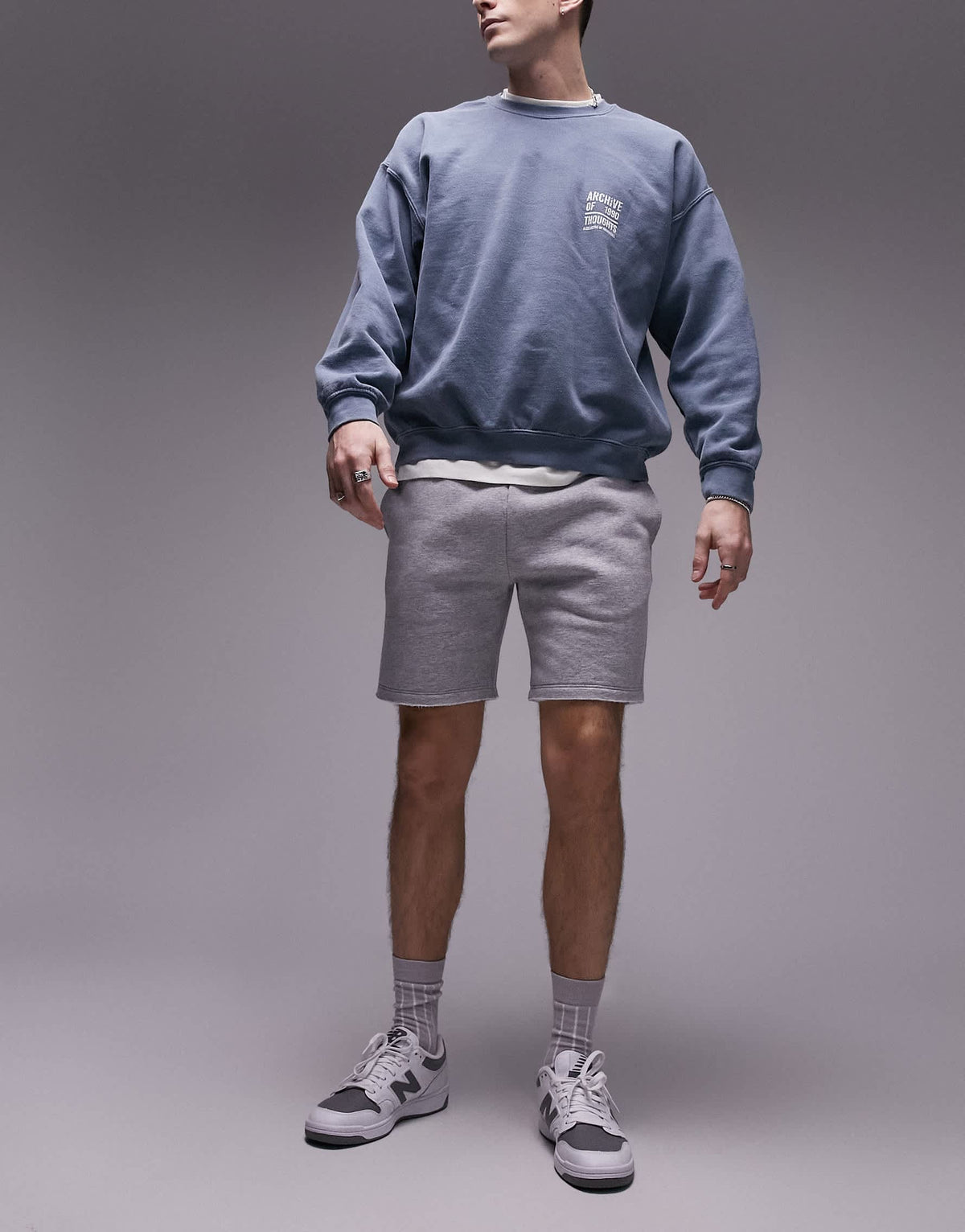 Topman classic fit jersey short with raw hem in grey marl