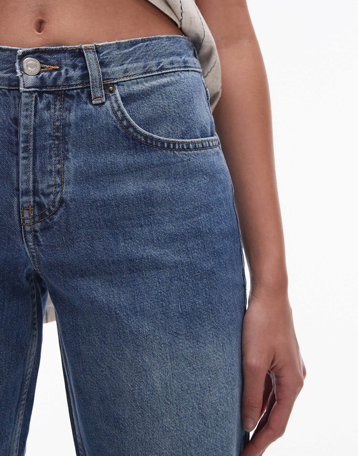 Topshop Tall Ember low rise straight leg jean in mid blue