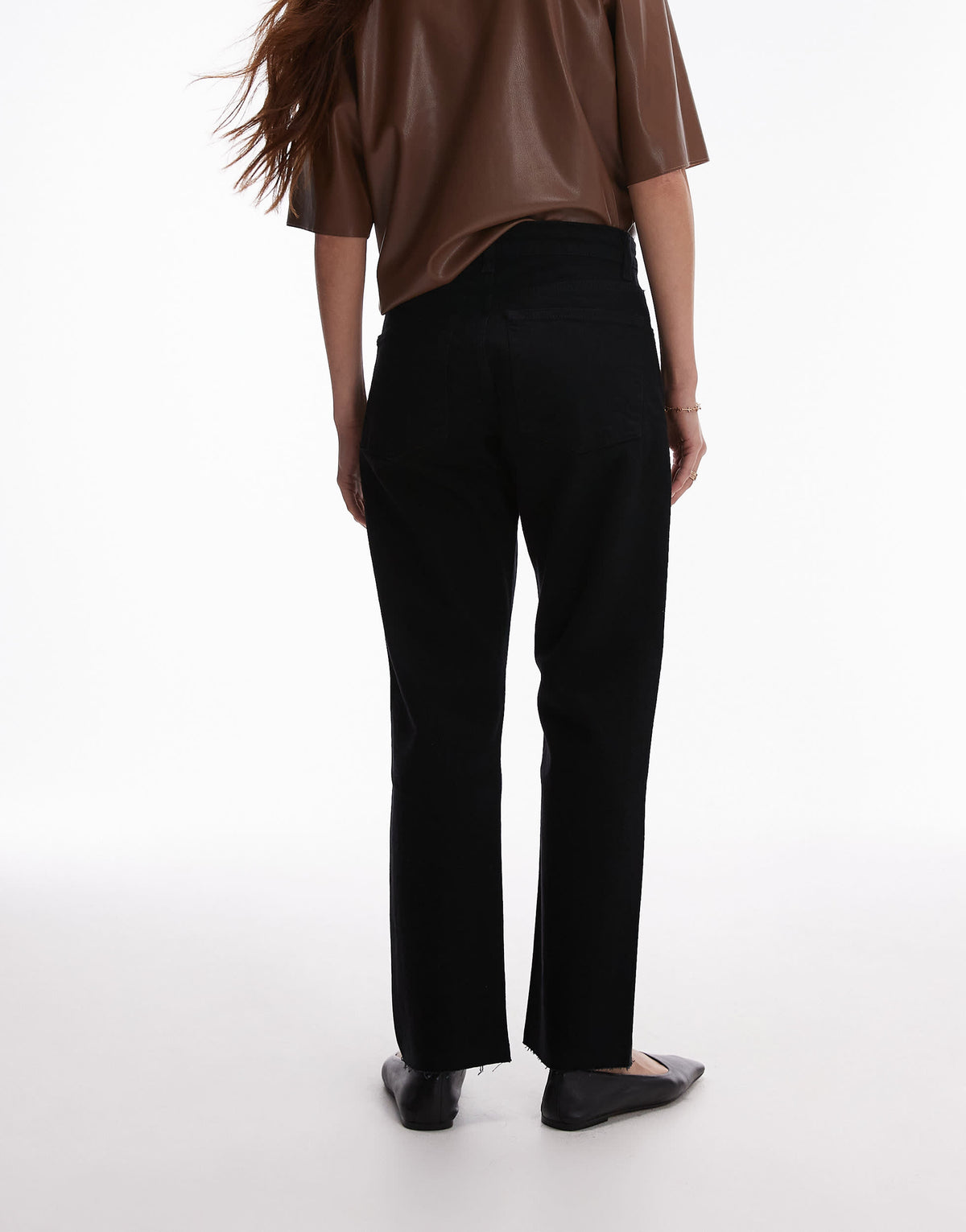 Topshop mid rise straight cropped jean with raw hems in black