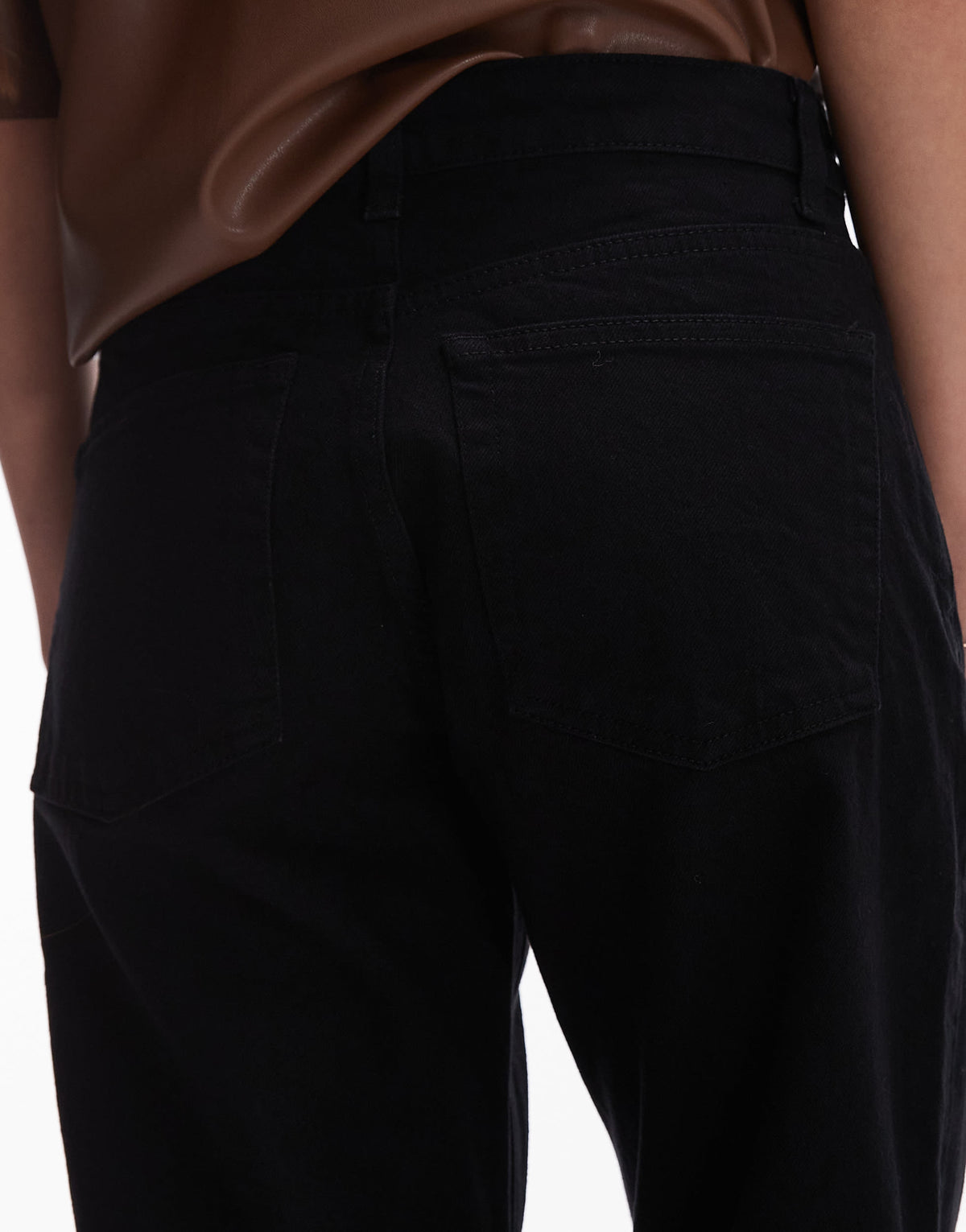Topshop mid rise straight cropped jean with raw hems in black