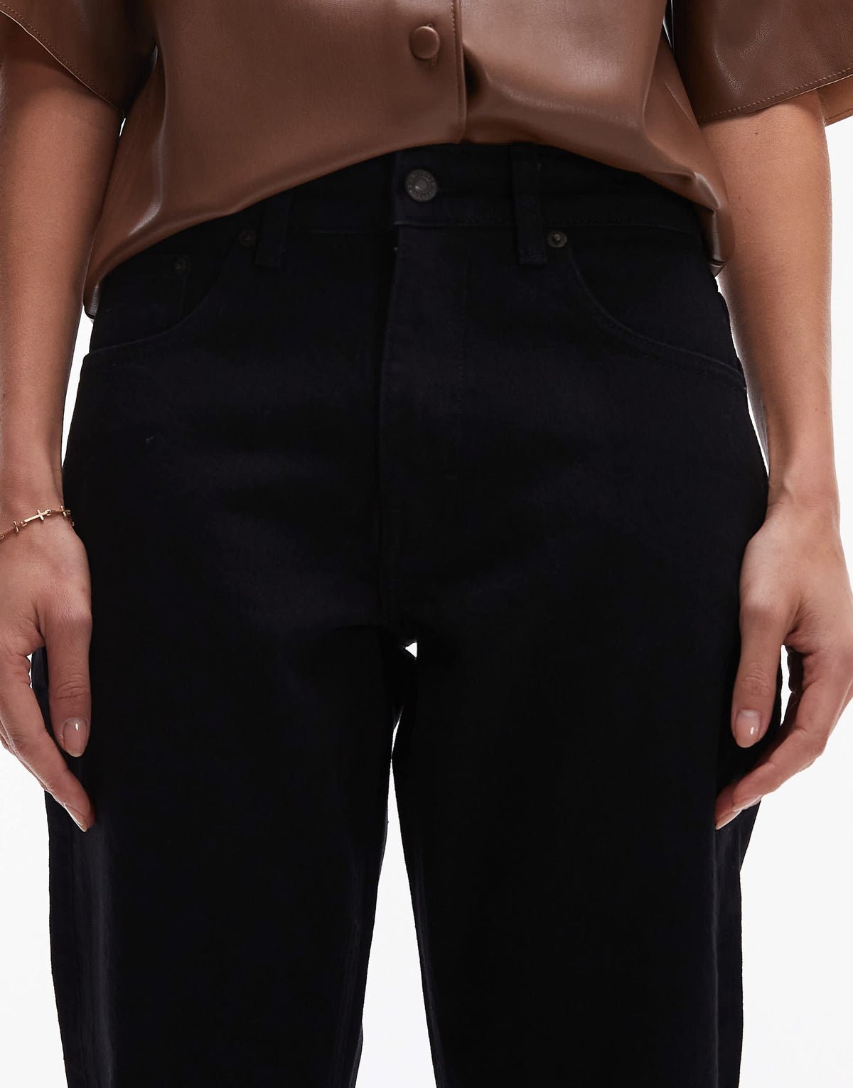 Topshop mid rise straight cropped jean with raw hems in black