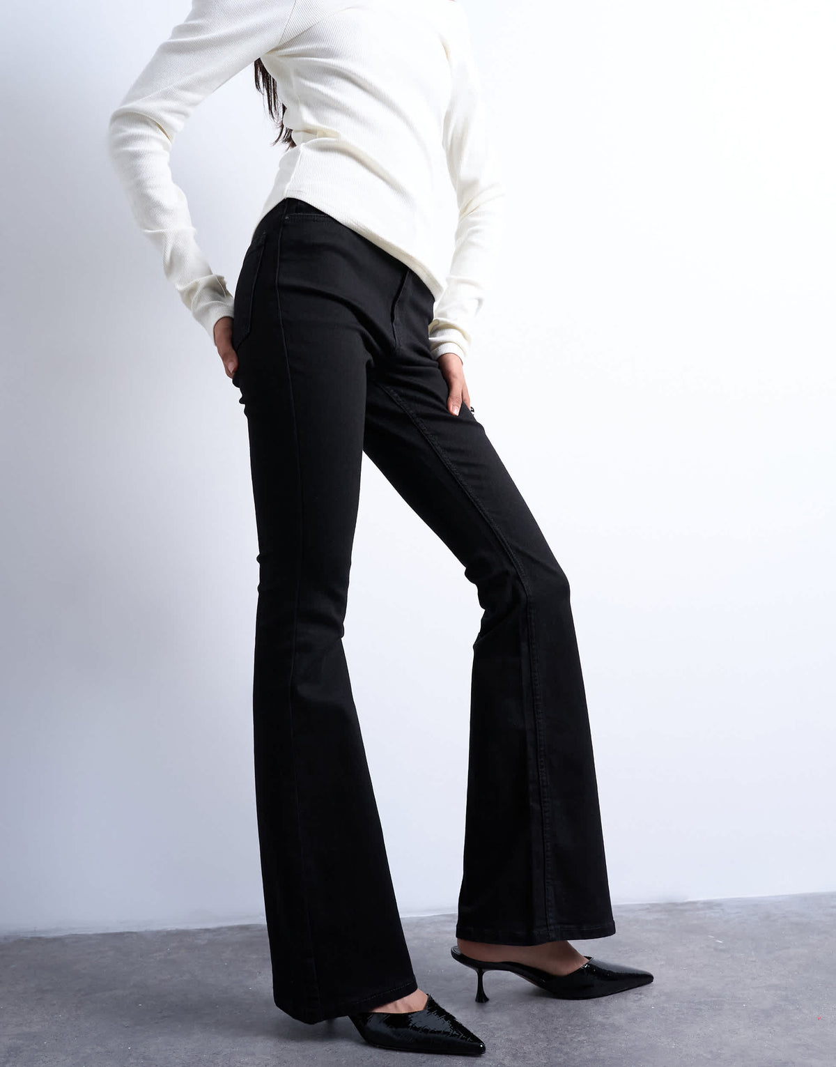 Topshop Jamie flare high rise jean in black