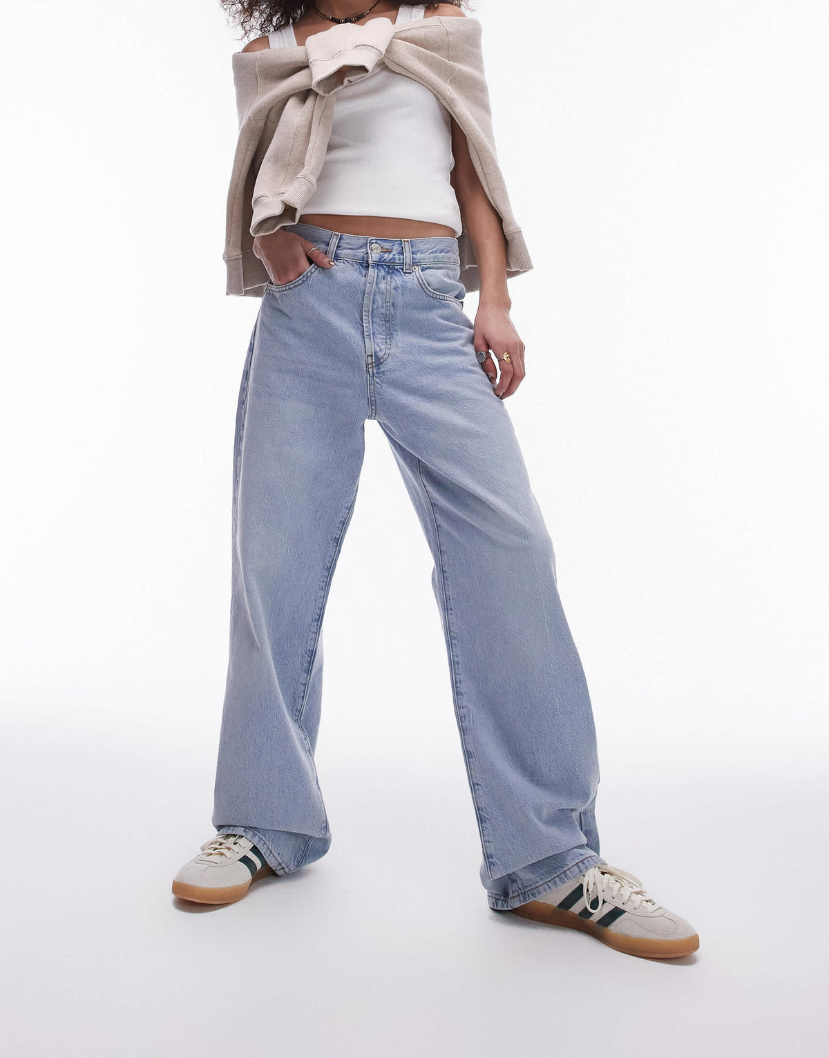 Topshop mid rise loose fit straight jean in vintage bleach