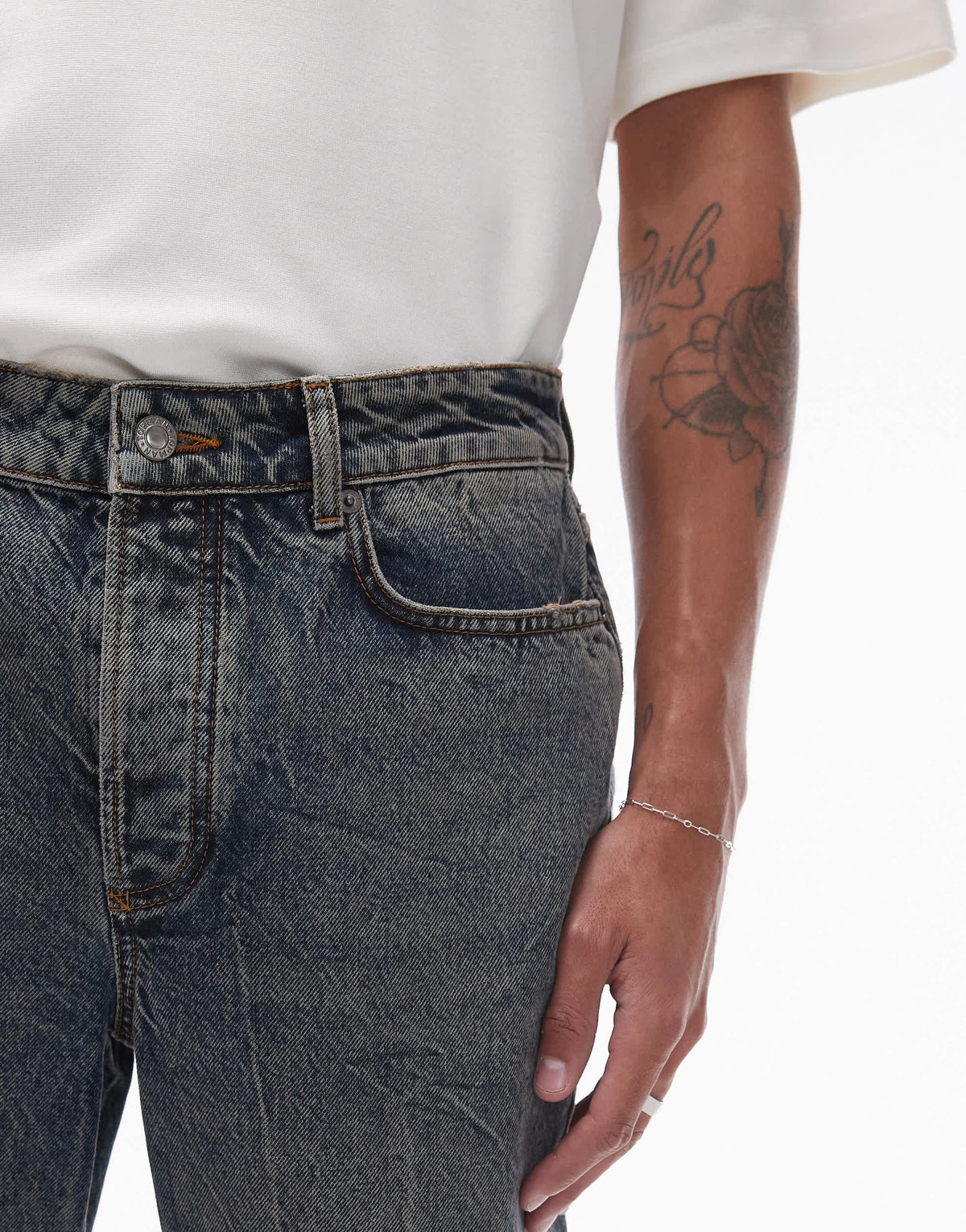 Topman straight jeans in marbled blue