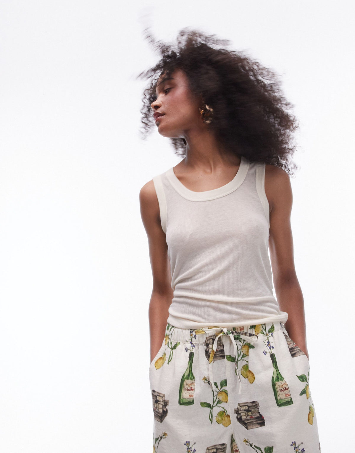 Topshop premium rib sheer tank in off white