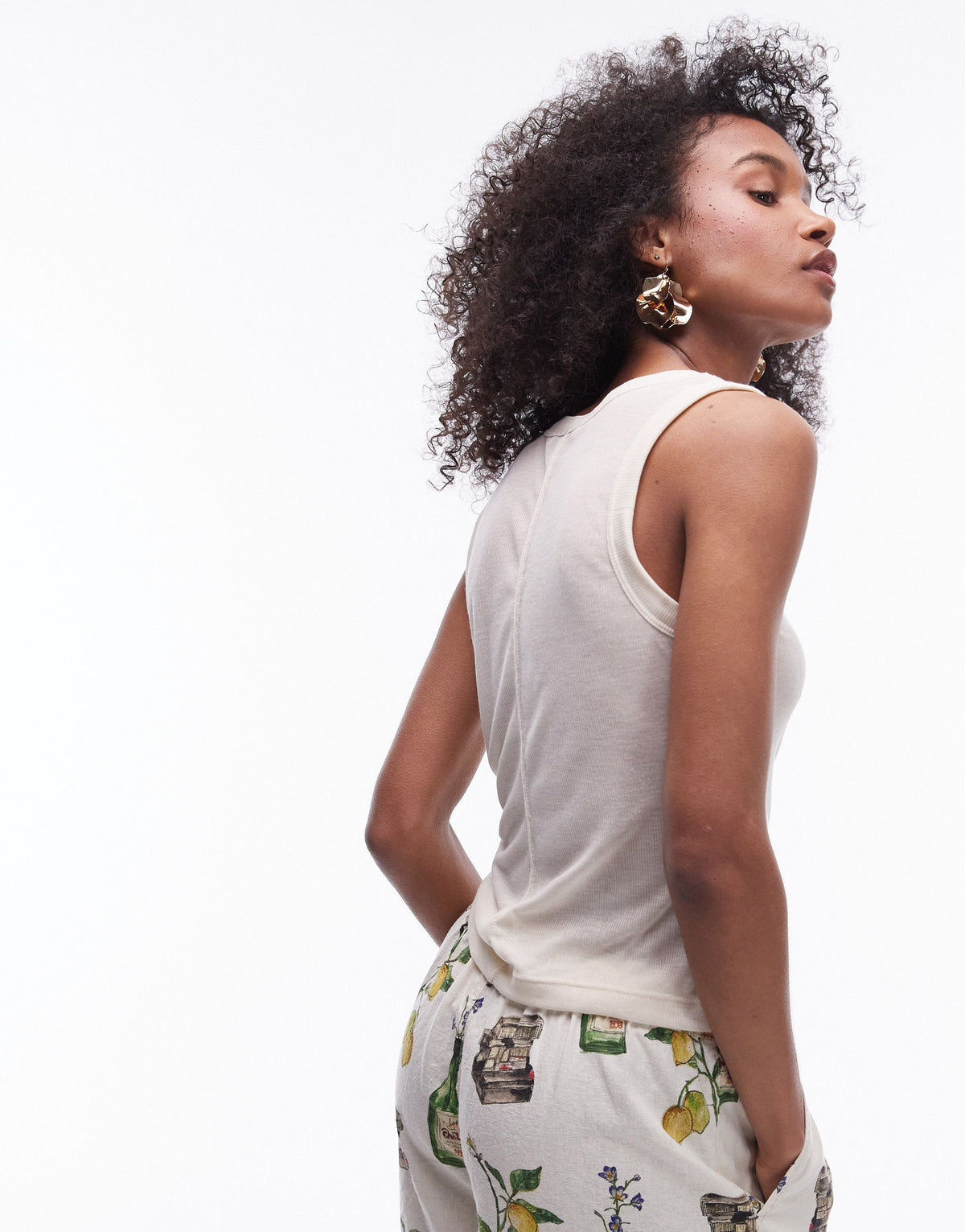 Topshop premium rib sheer tank in off white
