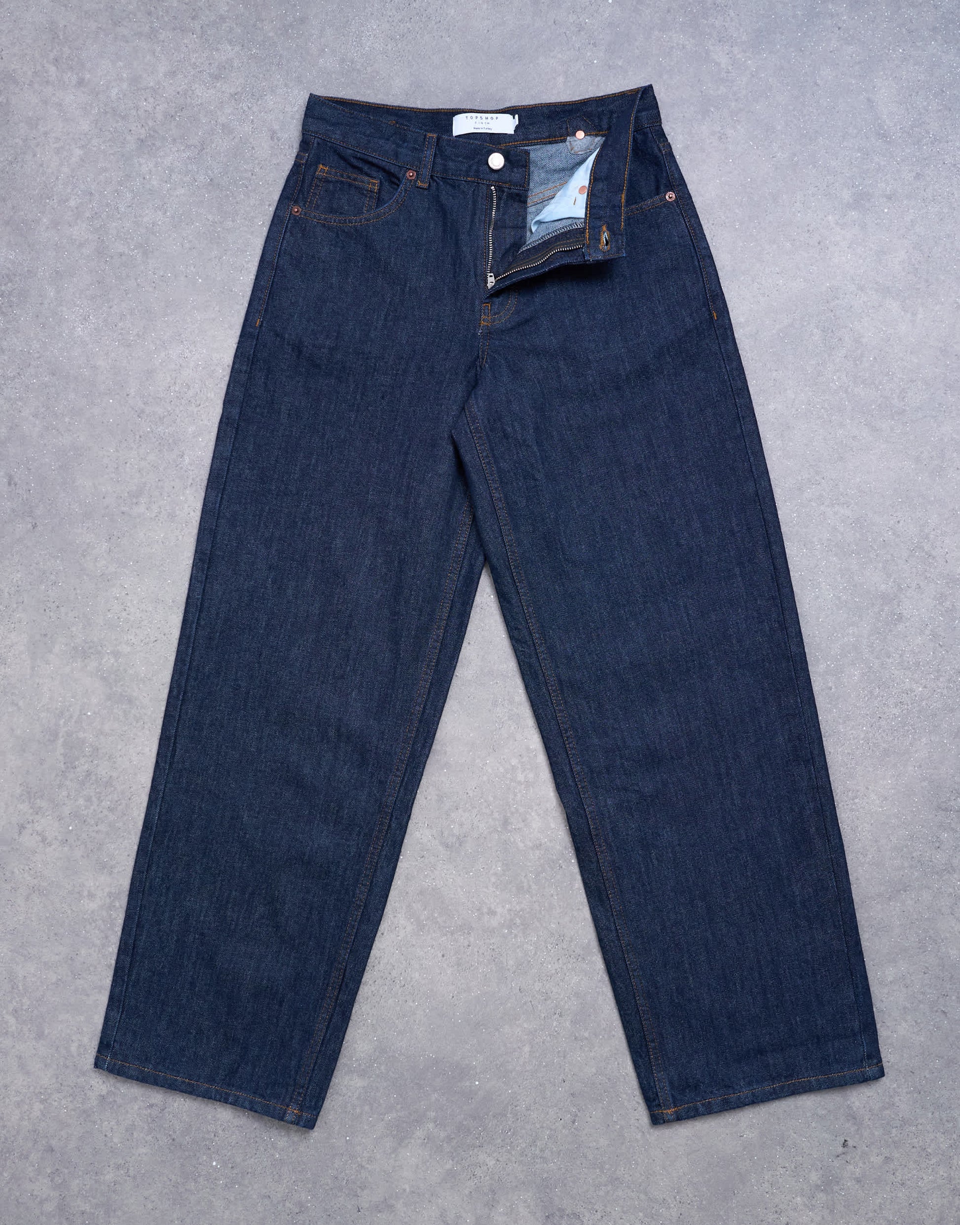 Topshop low rise relaxed jean in raw indigo