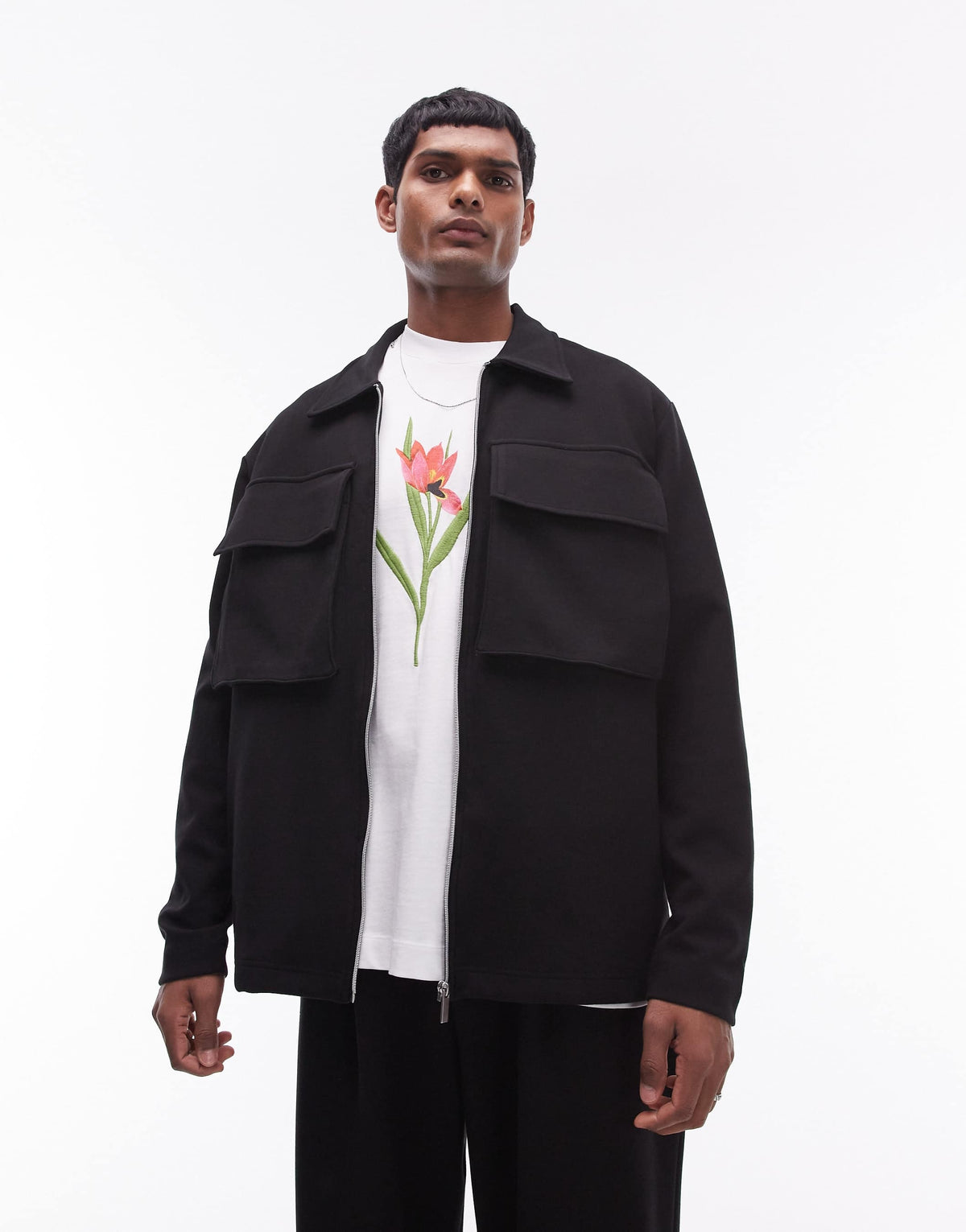Topman oversized fit full zip smart jersey with pockets in black - BLACK